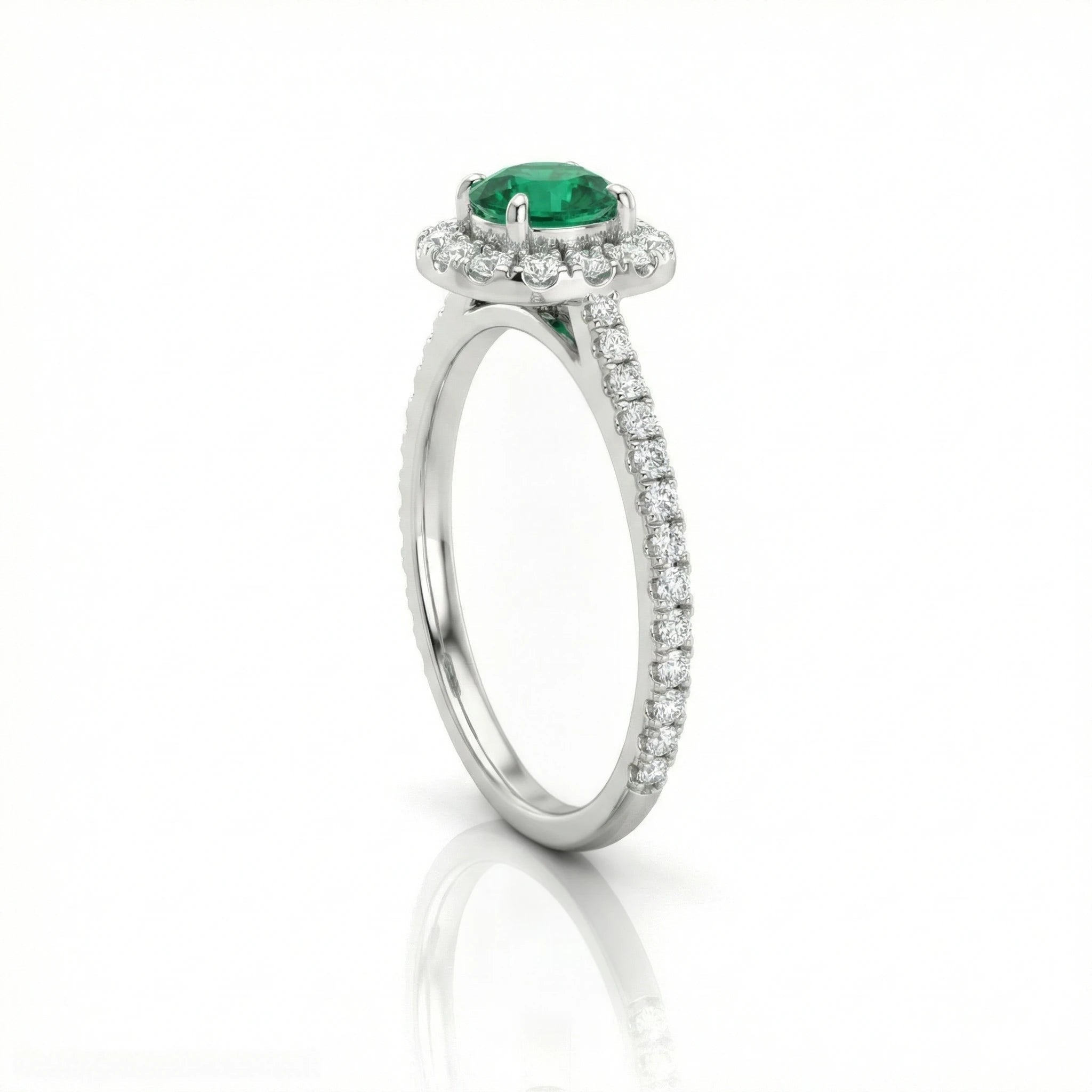 0.38ct Round Cut Emerald Halo Setting Engagement Ring 18K Gold Chloe's Jewellers