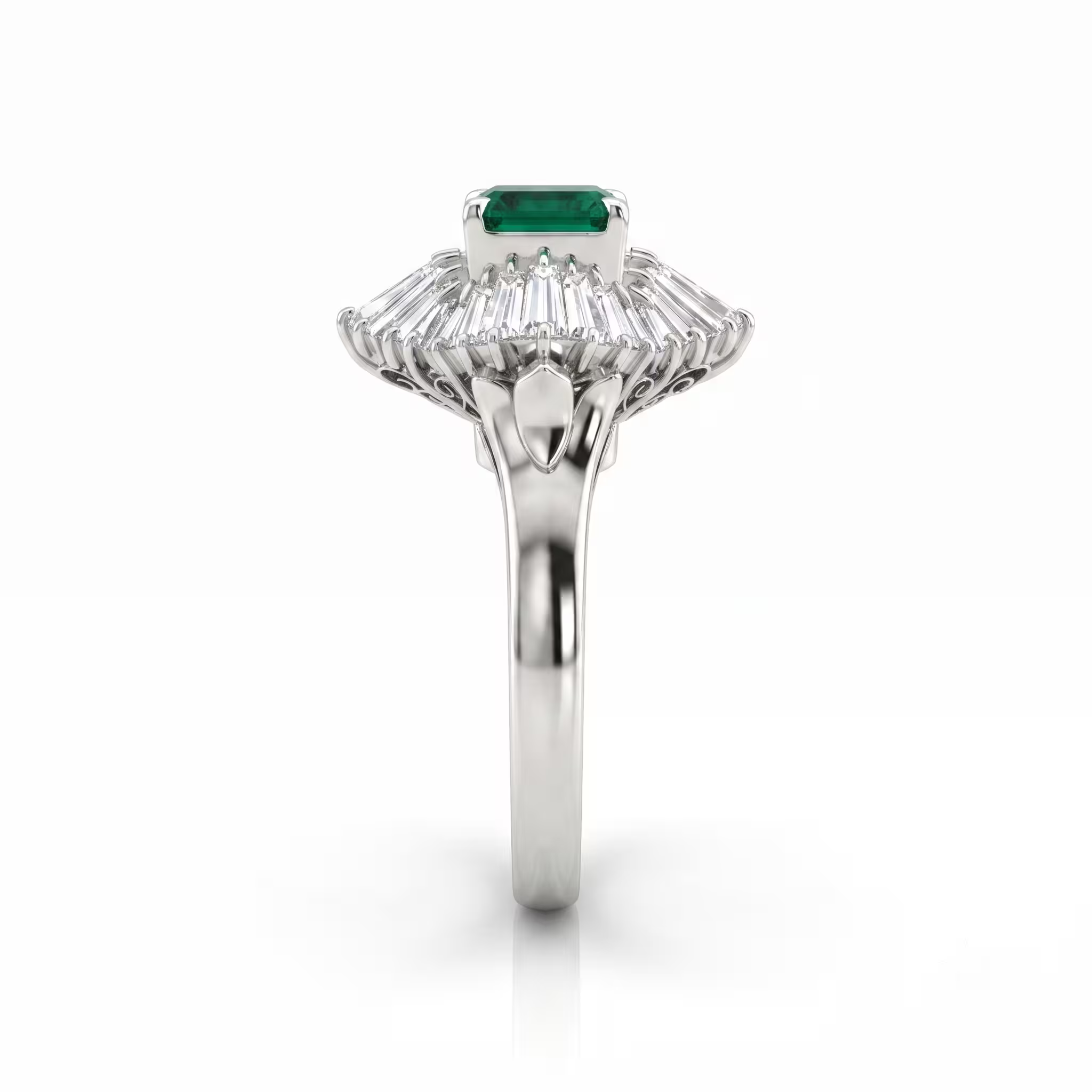 0.93ct Emerald Cut Colombian Emerald Halo Setting Engagement Ring - Platinum
