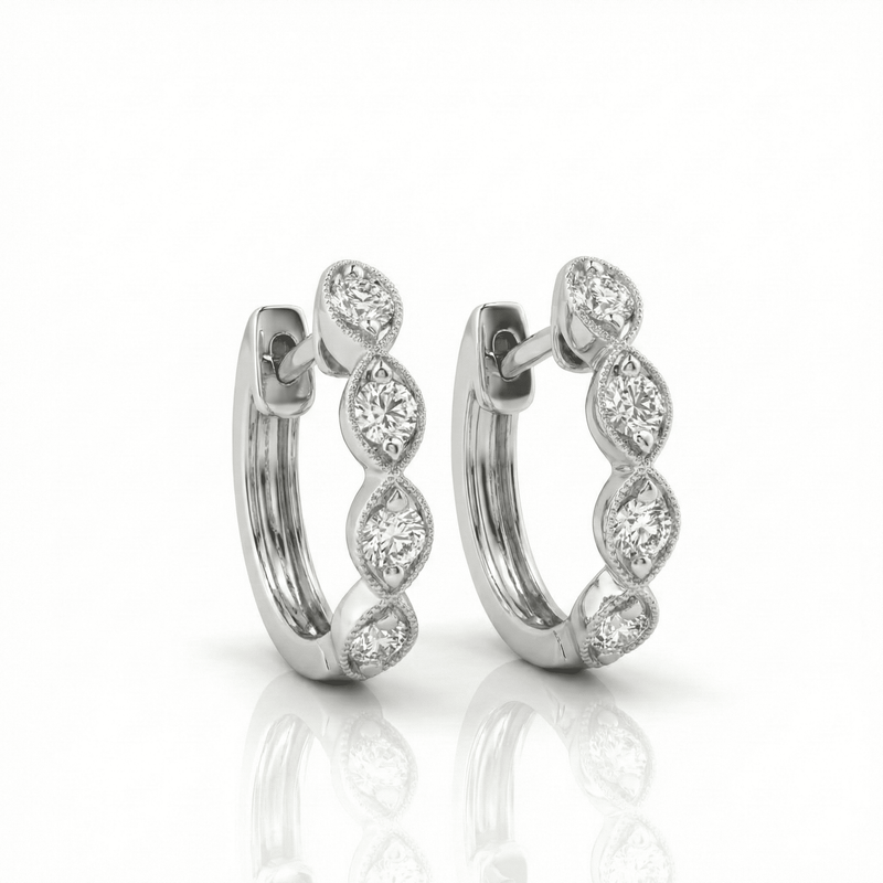 18K White Gold Brilliant Cut Diamond Round Hoop Earrings 0.42CT