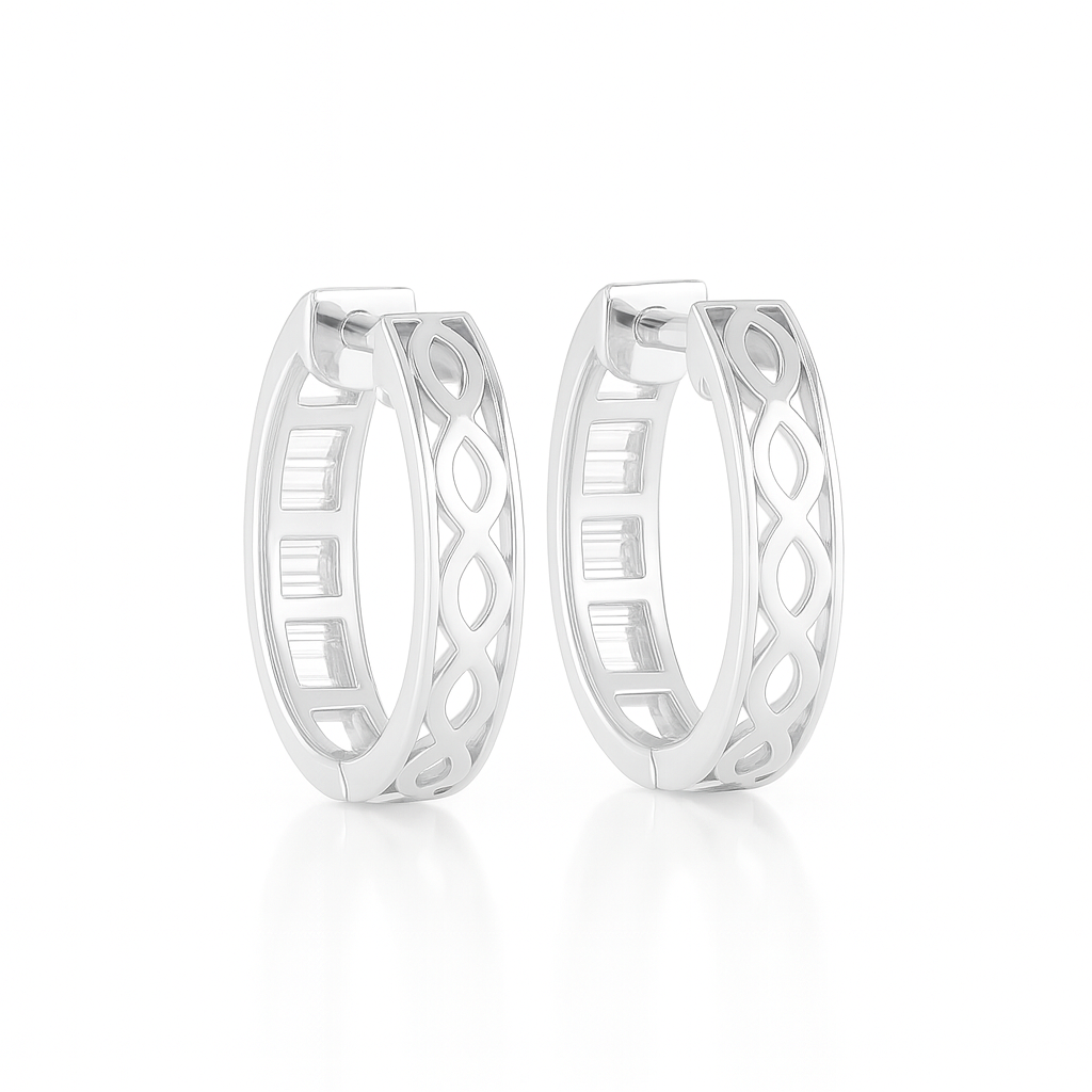 18K White Gold Channel Set Baguette Cut Diamond Hoop Earrings 0.43CT