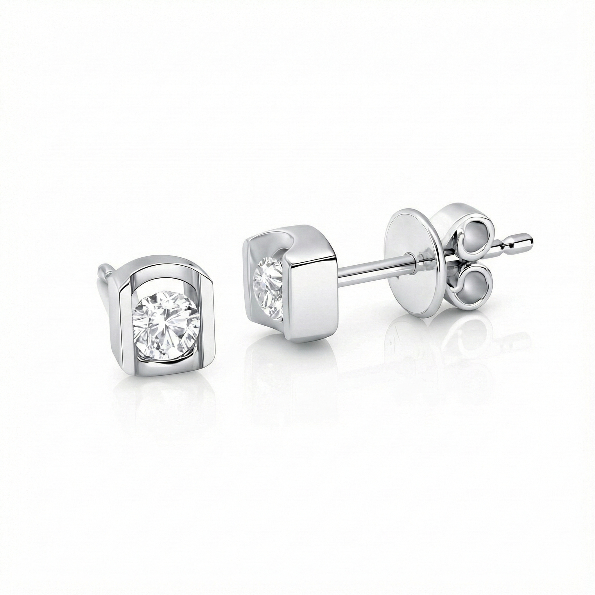 0.20ct Round Cut Natural Diamond Stud Earrings, 18ct White Gold