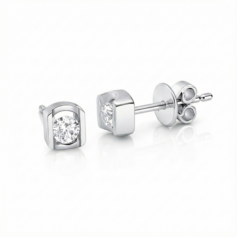0.20ct Round Cut Natural Diamond Stud Earrings, 18ct White Gold