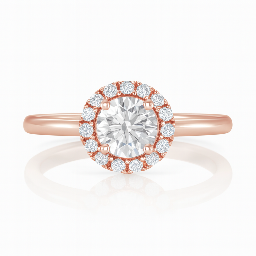 Poppy Round Halo Diamond Engagement Ring – 18K Gold or Platinum