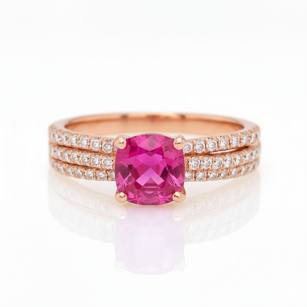 18k White Gold Ruby & Diamond Engagement Ring – 0.70ct Ruby, 0.50ct F/VS1 Diamonds