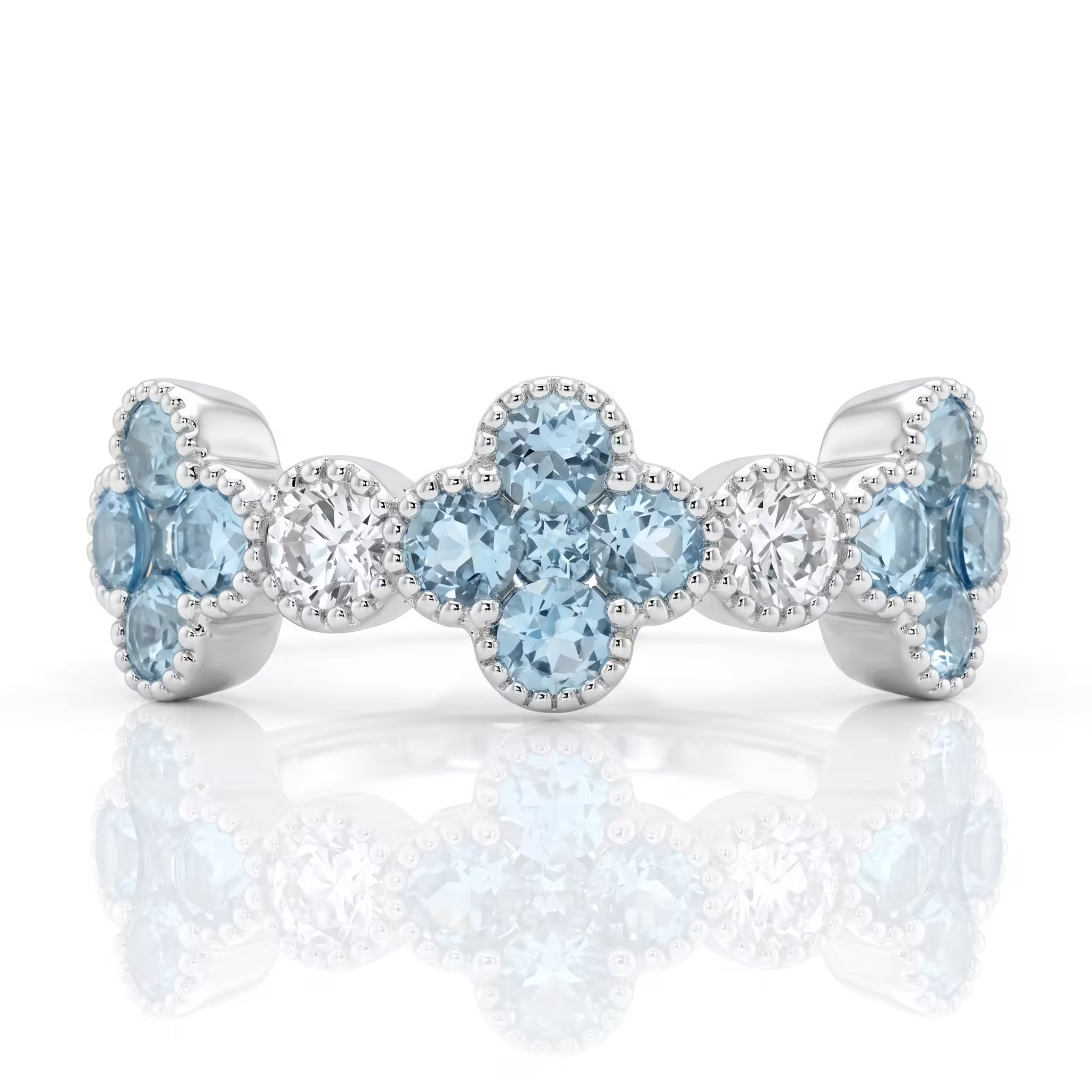 0.84ct Round Cut Aquamarine & 0.23CT Natural Diamond Ring - 18K Gold