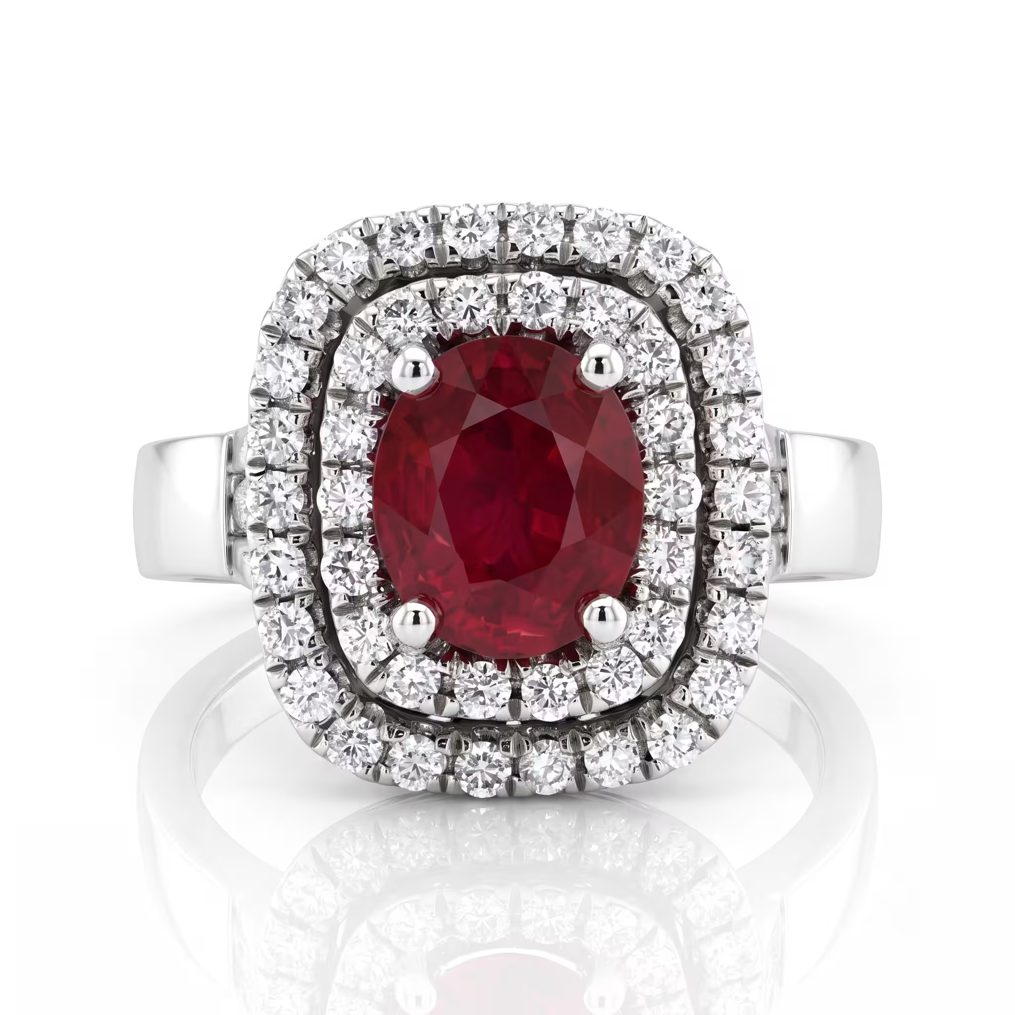 1.40ct Oval Shape African Ruby Double Halo Set Ring Chloe's Jewellers