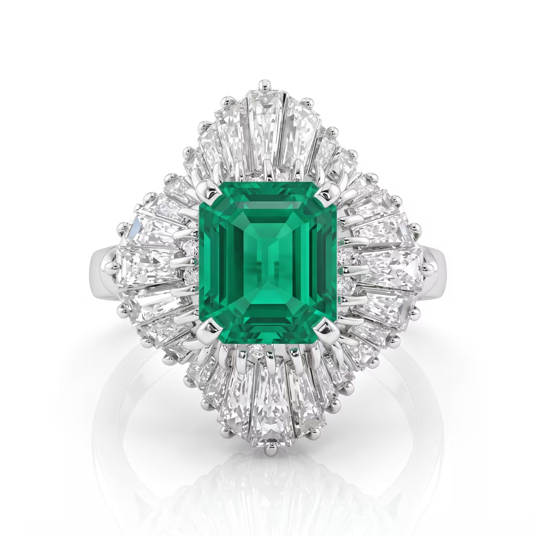0.93ct Emerald Cut Colombian Emerald Halo Setting Engagement Ring - Platinum