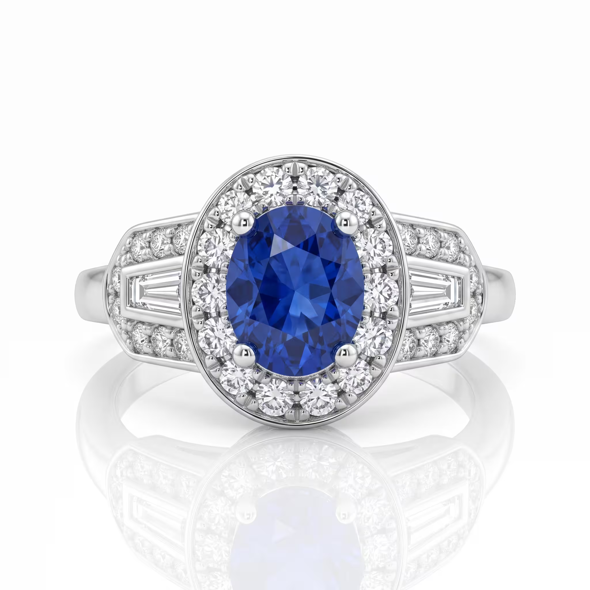 0.95ct Oval Cut Blue Sapphire Halo Setting Engagement Ring - 18K Gold Chloe's Jewellers