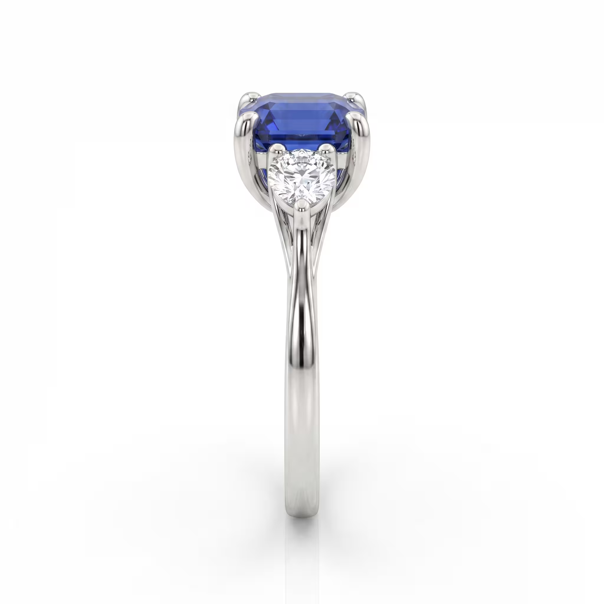 1.51ct Square Emerald Cut Blue Sapphire Side Pear Stone Engagement Ring - Platinum Chloe's Jewellers