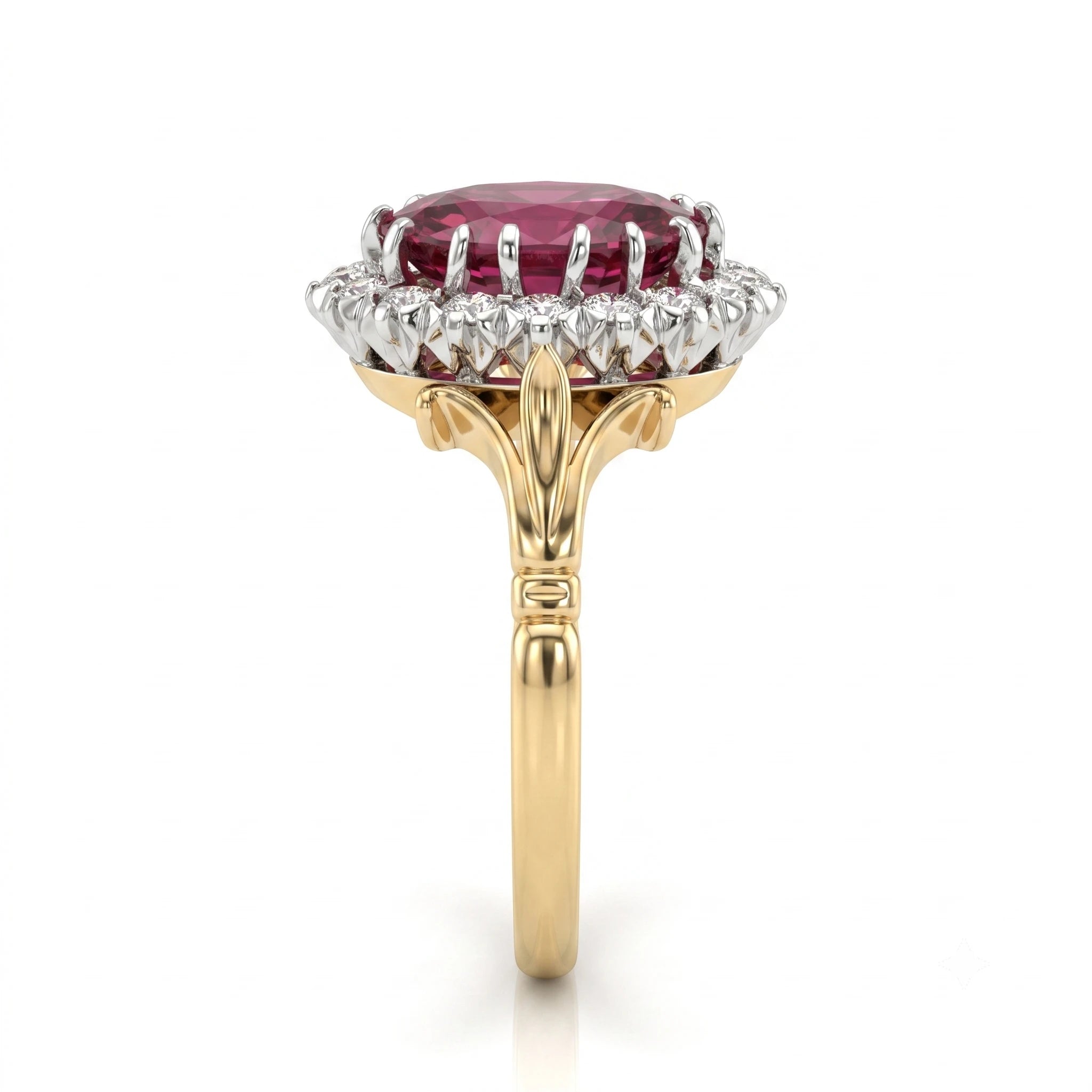 3.35ct Oval Shape Certified Madagascar Ruby Halo Set Engagement Ring  - Mix Metal
