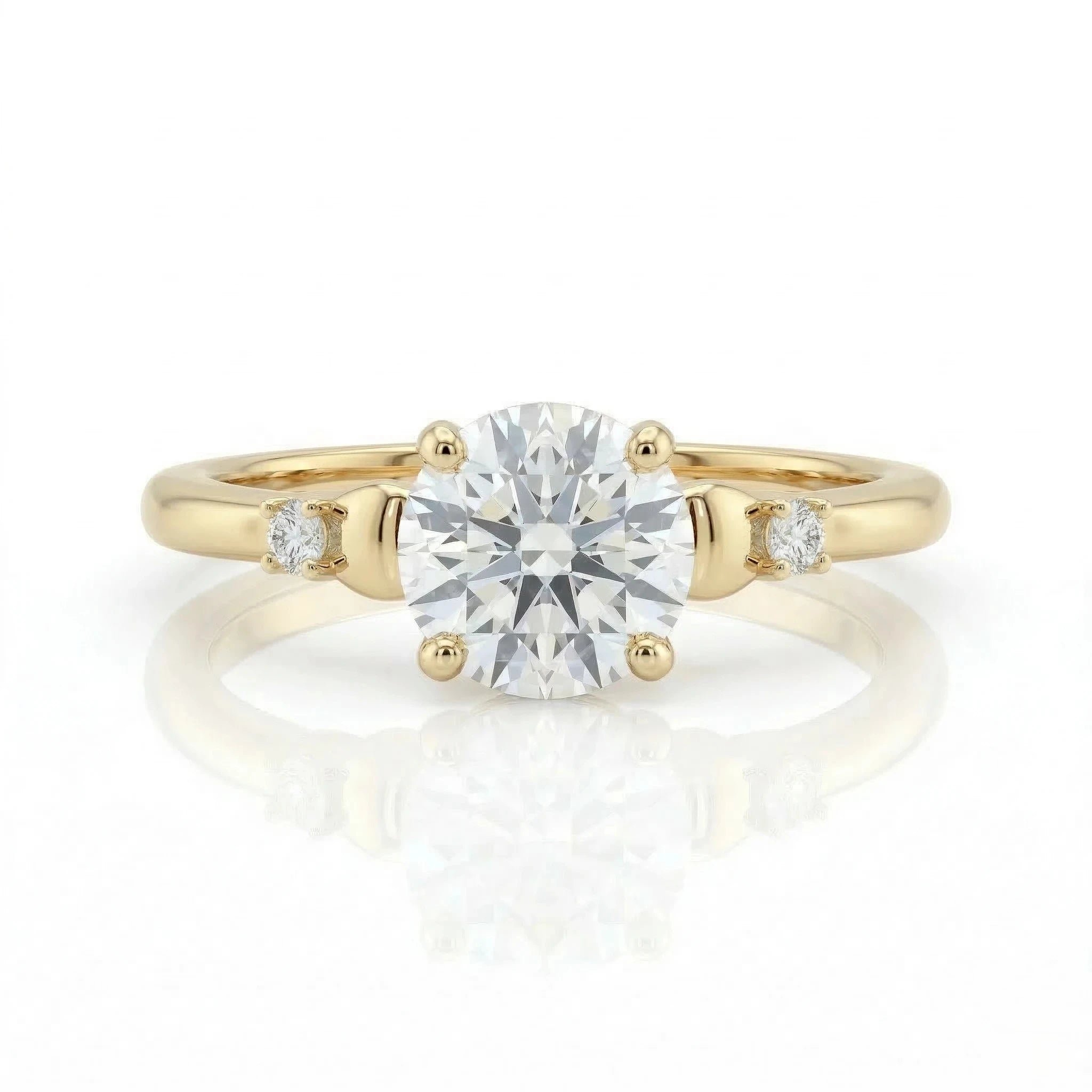 0.70ct GIA Round cut Natural Diamond Engagement Ring with 2 Side Stones