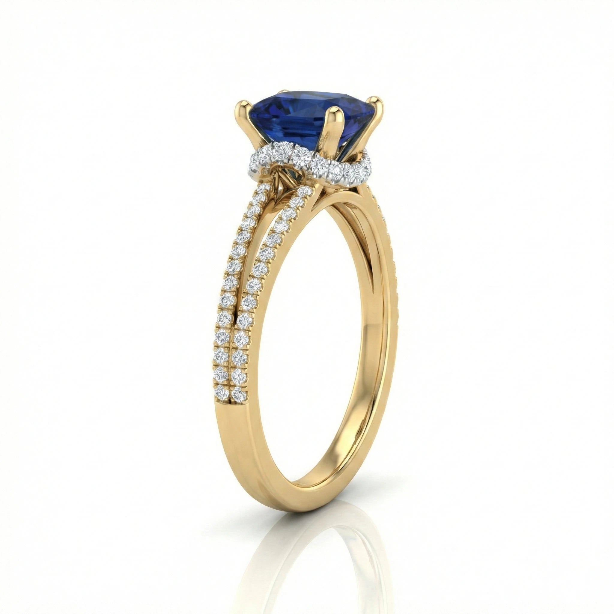 1.70ct Cushion Cut Blue Sapphire Engagement Ring with Split Shank