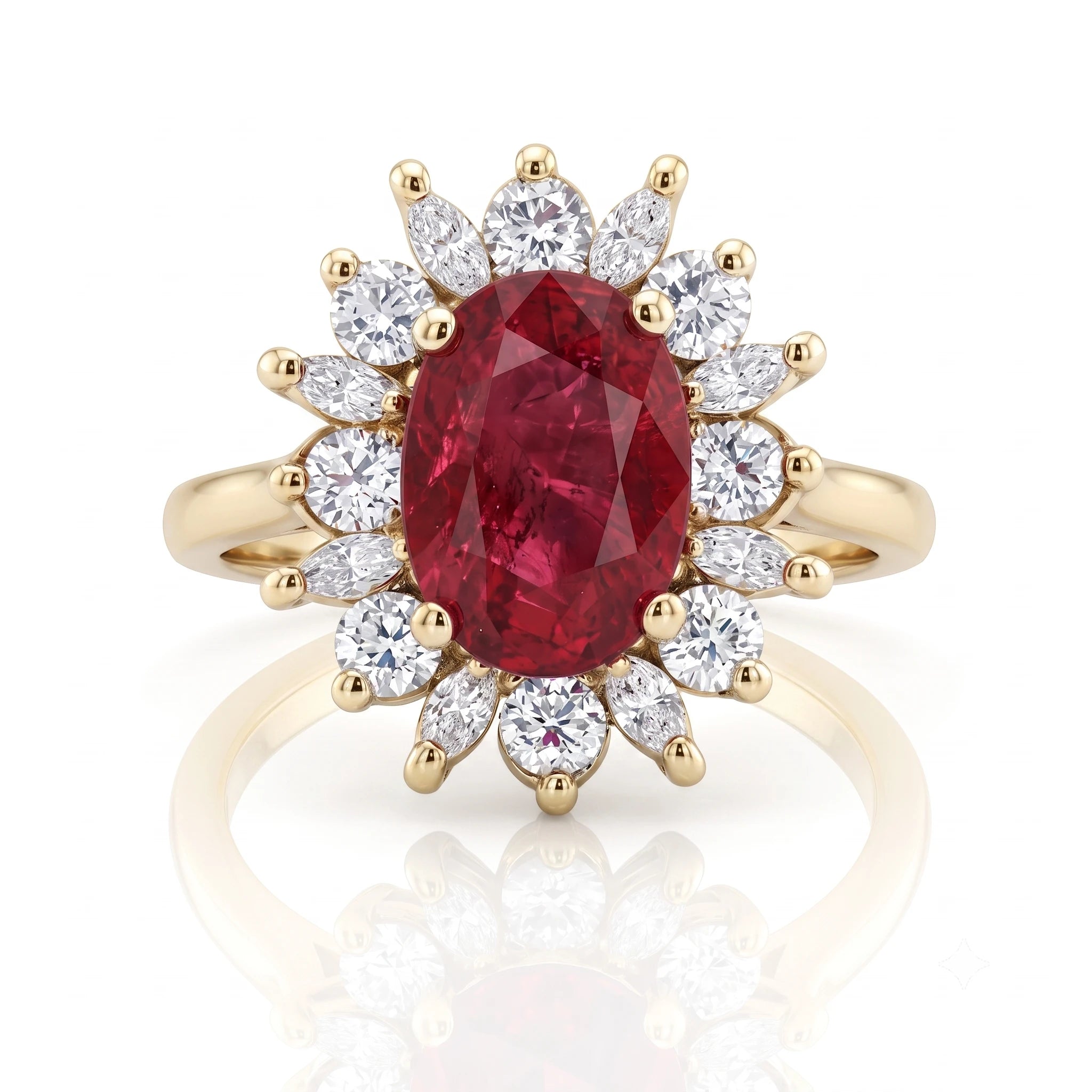 1.64ct Oval Shape Thai Ruby Halo Set Engagement Ring  - Platinum