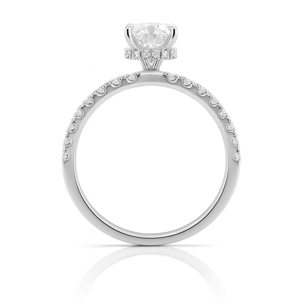 Engagement ring | Proposal ring | 18k White gold wedding ring | Diamonds on band