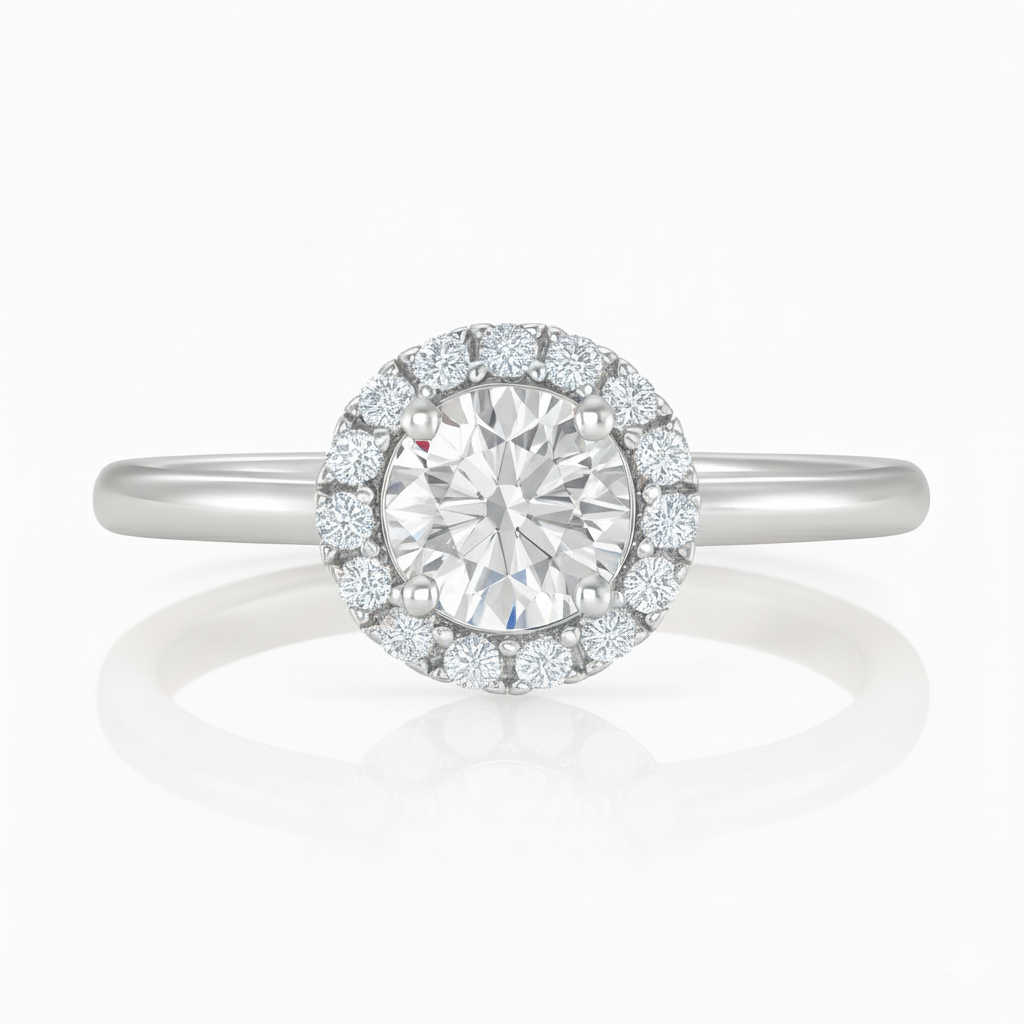 Poppy Round Halo Diamond Engagement Ring – 18K Gold or Platinum