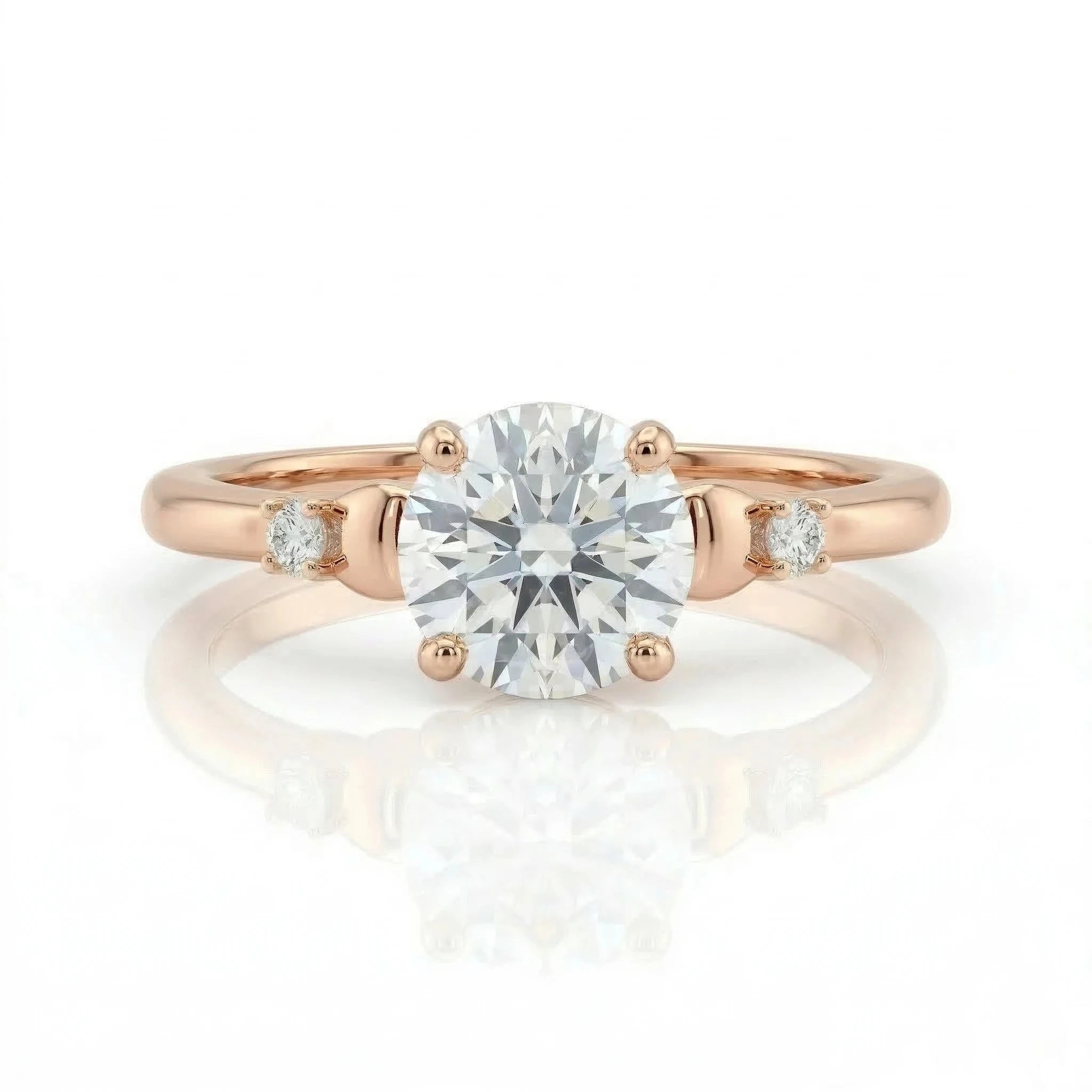 0.70ct GIA Round cut Natural Diamond Engagement Ring with 2 Side Stones