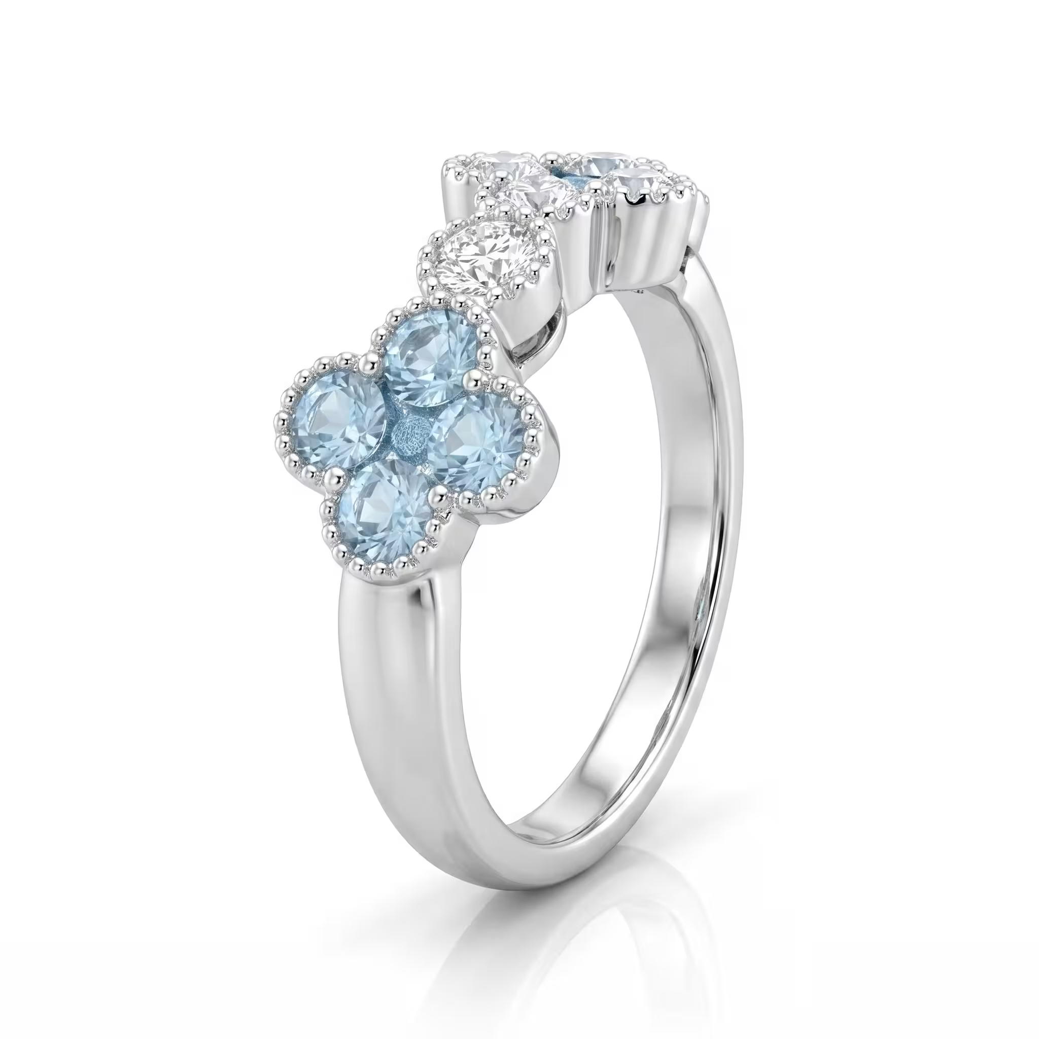0.84ct Round Cut Aquamarine & 0.23CT Natural Diamond Ring - 18K Gold