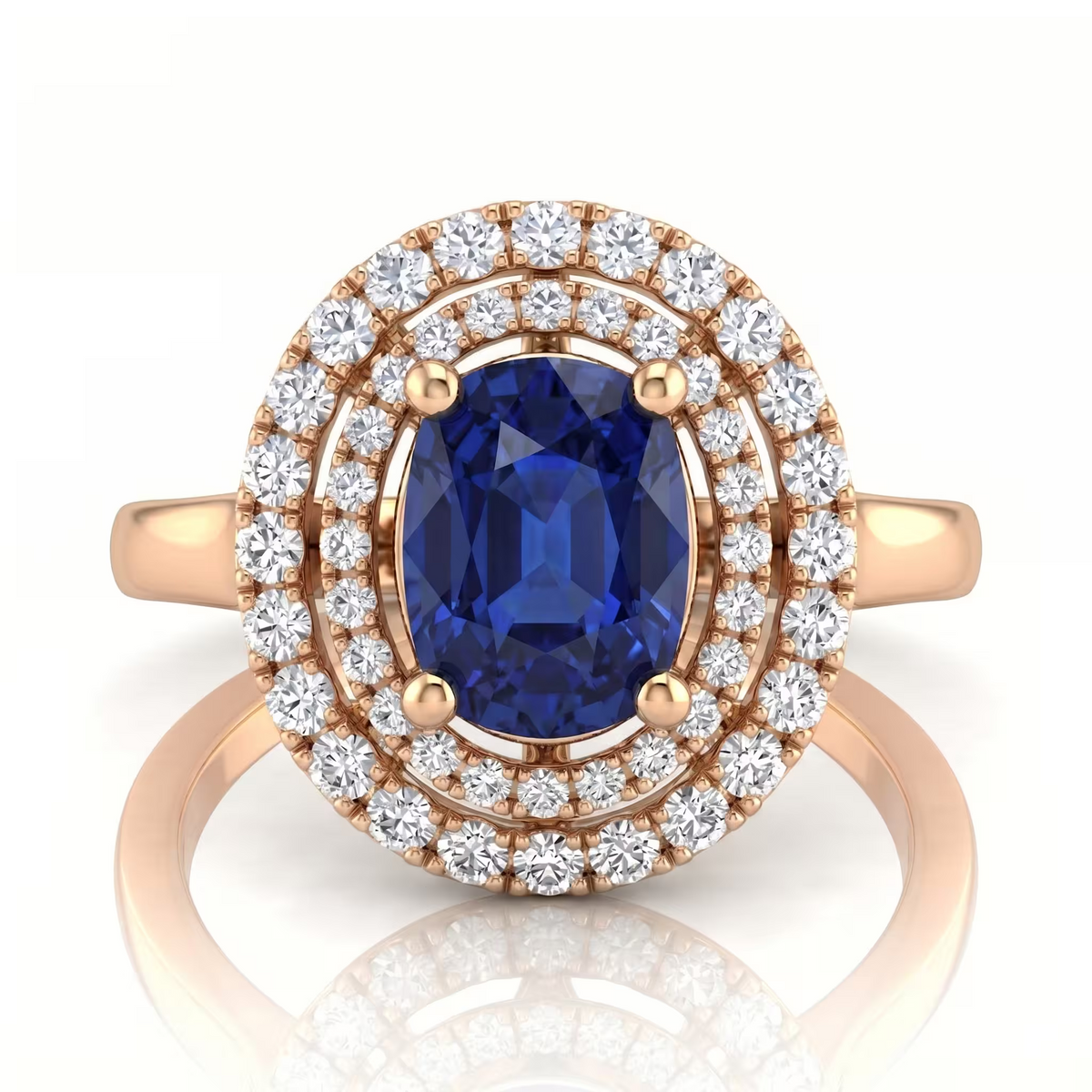 1.47ct Oval Cut Blue Sapphire Halo Setting Engagement Ring - 18K Gold Chloe's Jewellers