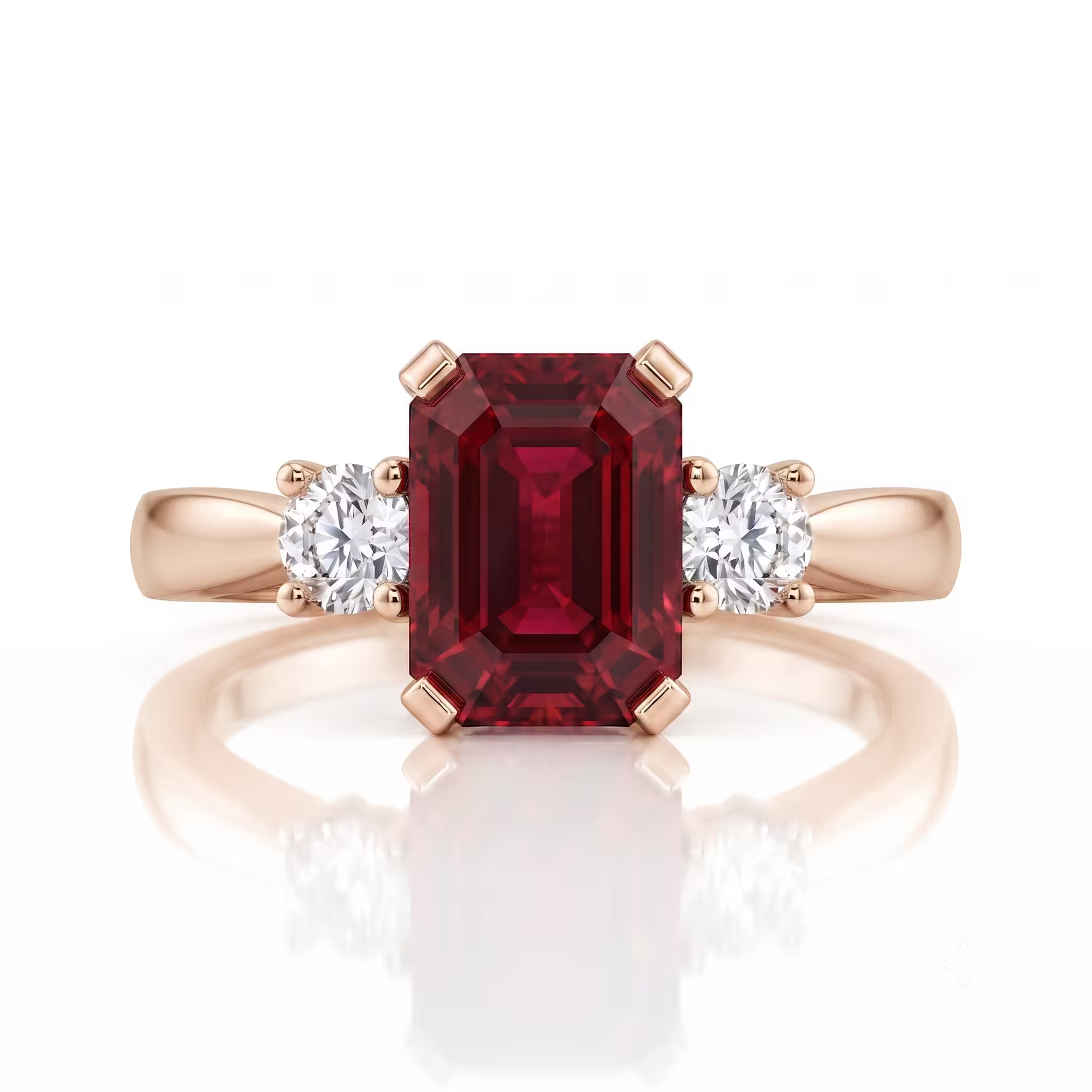 1.25ct Emerald Cut Burma Ruby Trilogy Engagement Ring - Platinum