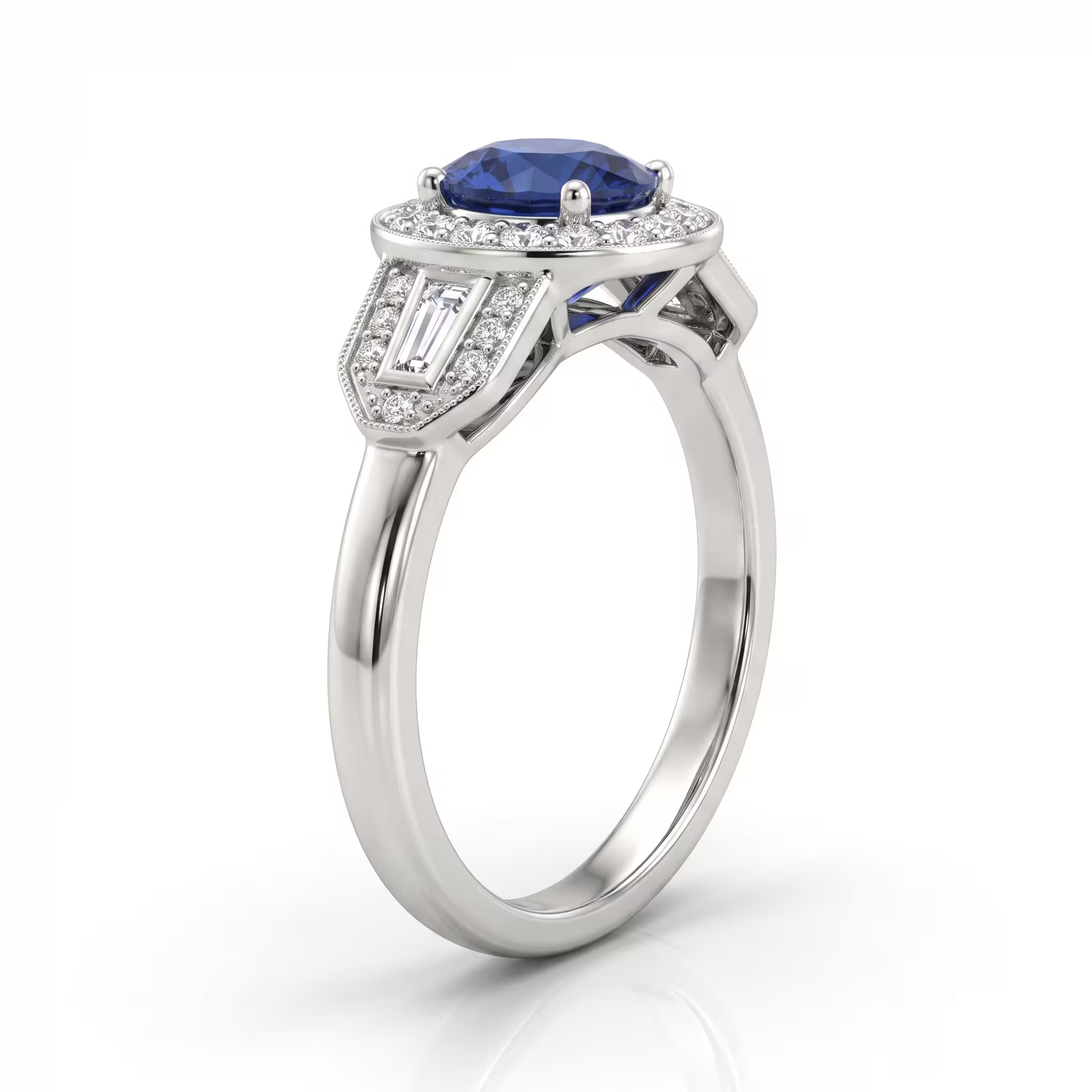0.95ct Oval Cut Blue Sapphire Halo Setting Engagement Ring - 18K Gold Chloe's Jewellers