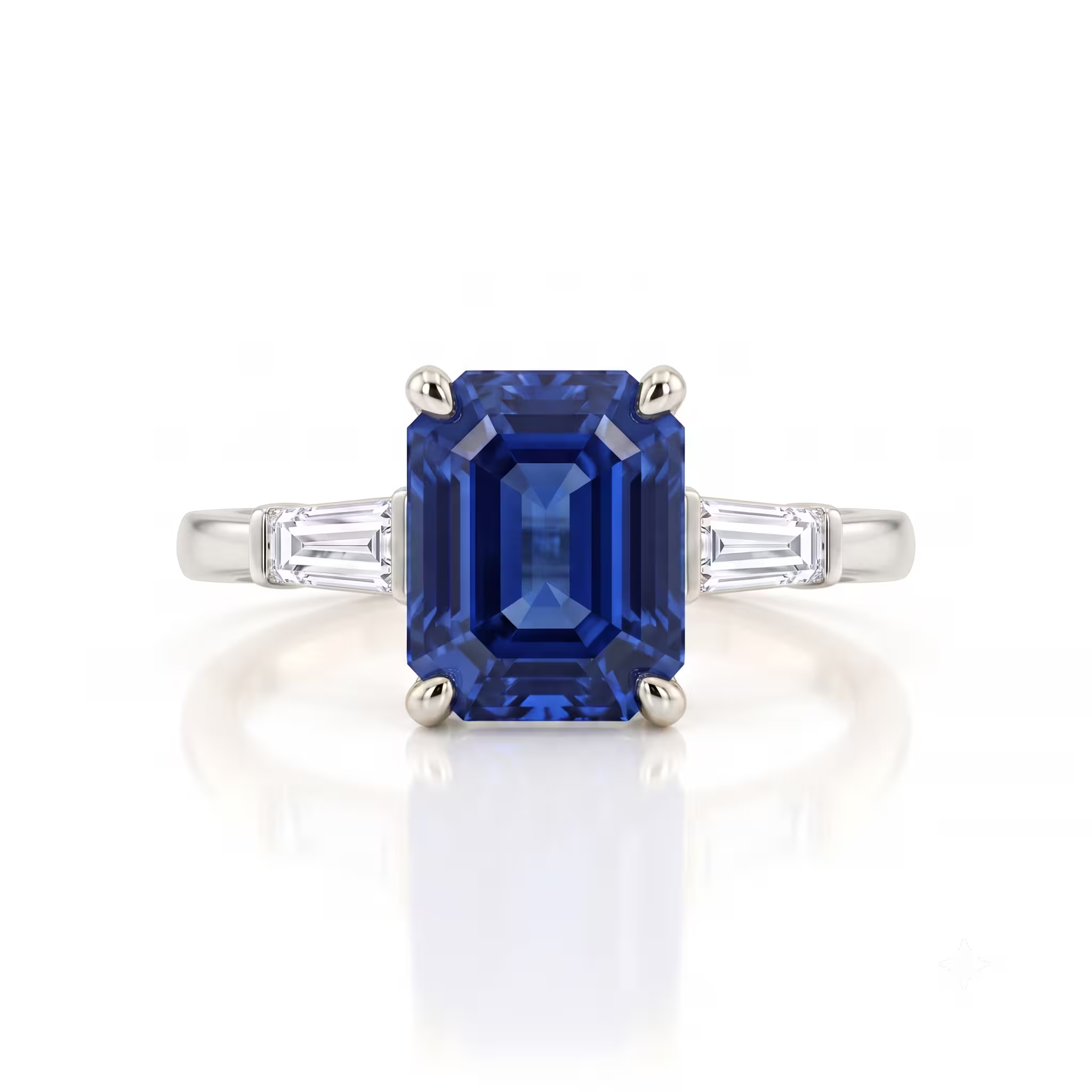 3.12ct Emerald Cut Blue Sapphire Engagement Ring - 18K Gold Chloe's Jewellers