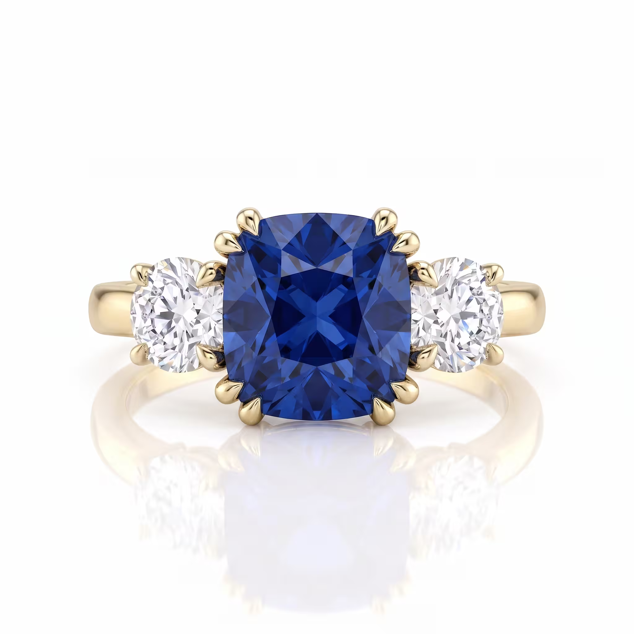 1.55ct Cushion Cut Blue Sapphire Side Round Stone Engagement Ring - Platinum Chloe's Jewellers
