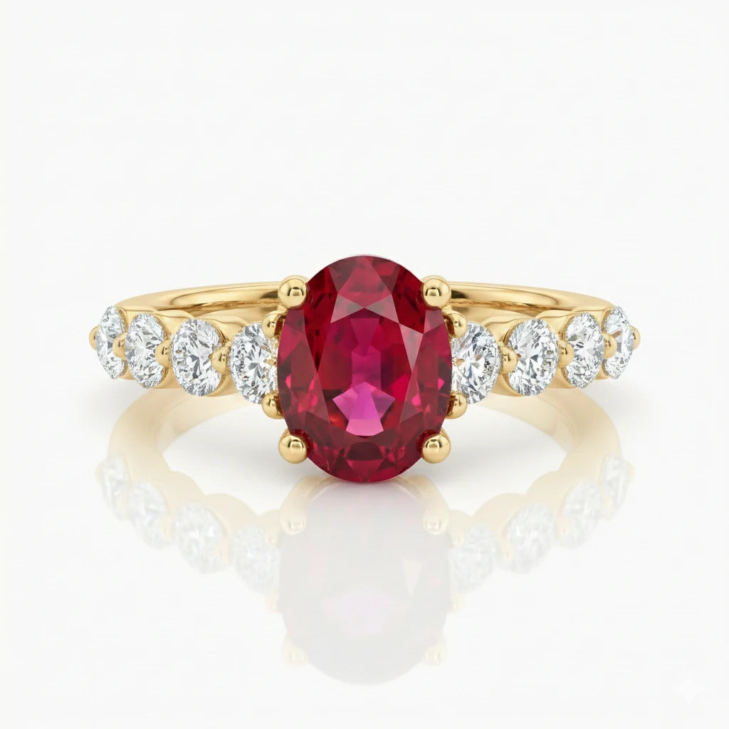 1.08ct Oval Shape Burma Ruby Engagement Ring, 18K Gold