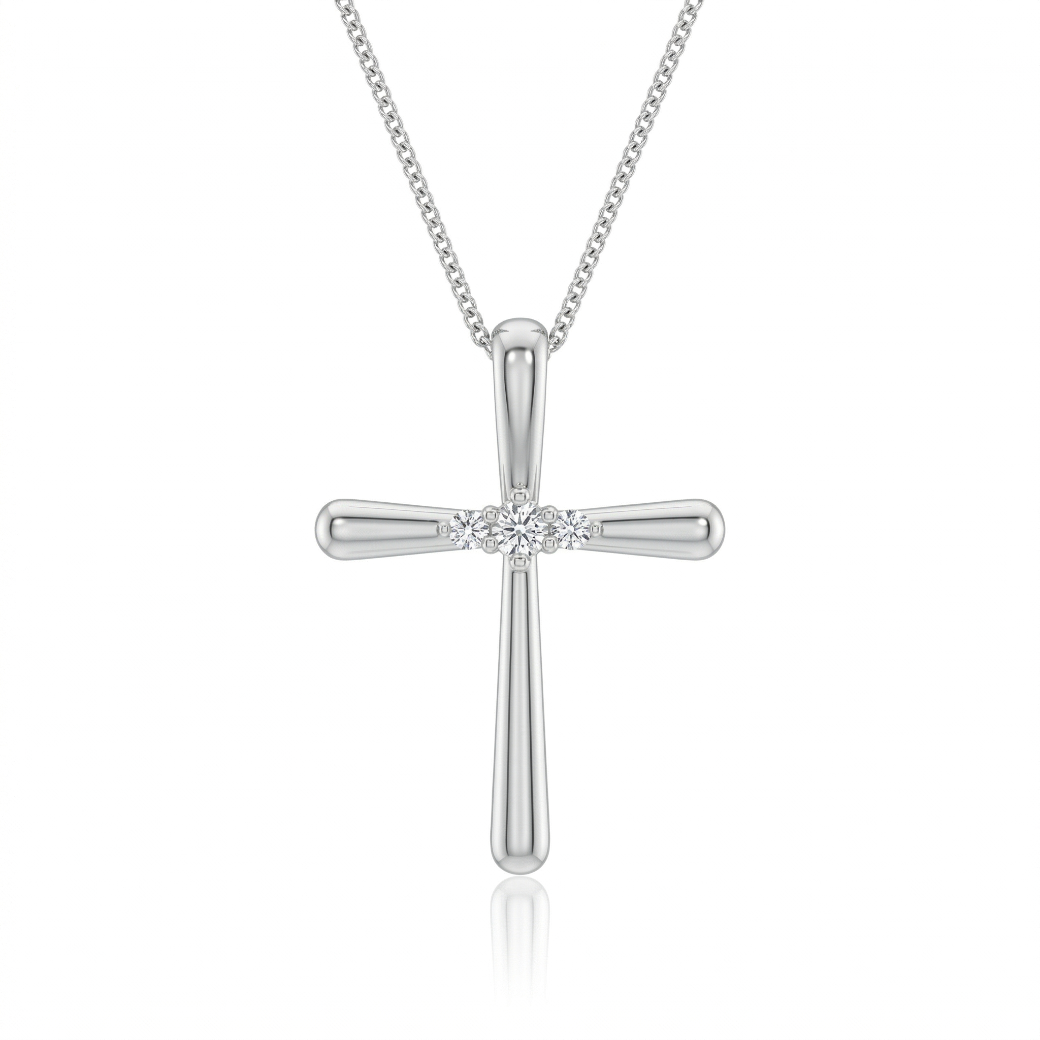 0.07ct Natural Diamond Cross Pendant Necklace in 18K White Gold