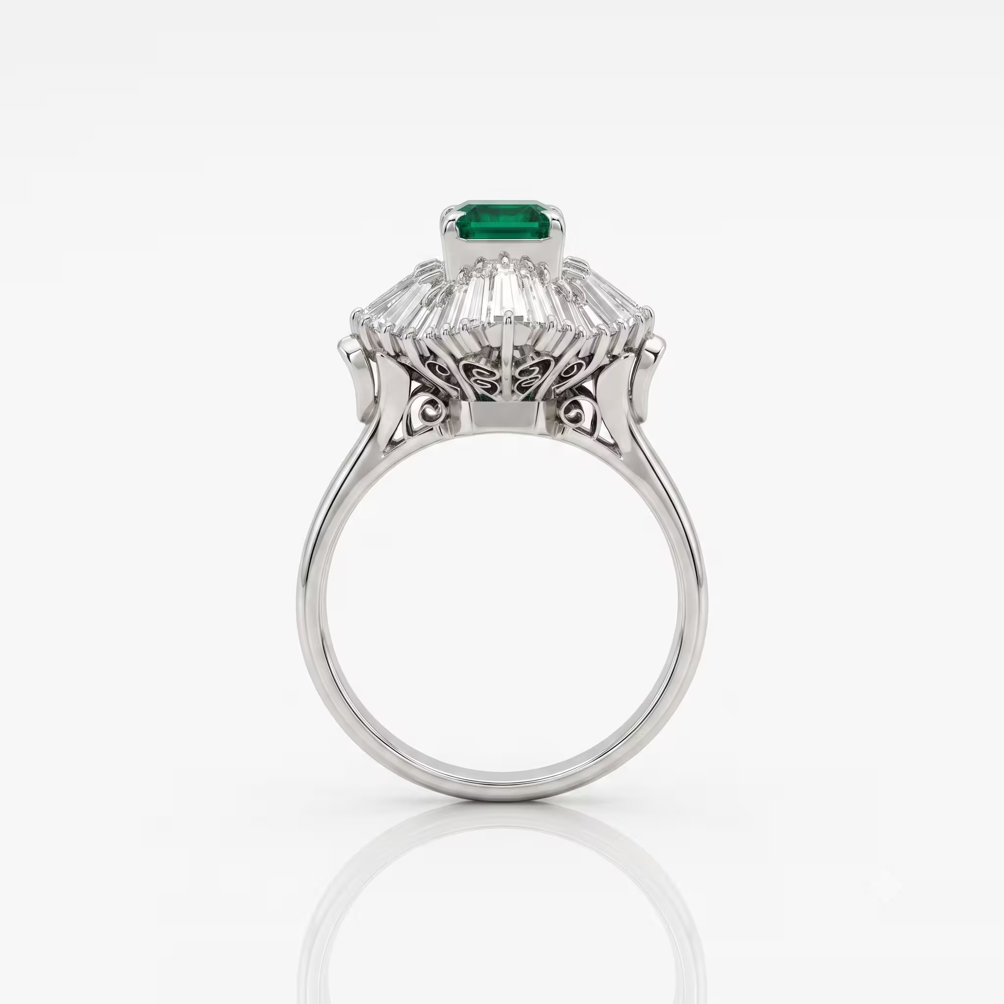 0.93ct Emerald Cut Colombian Emerald Halo Setting Engagement Ring - Platinum