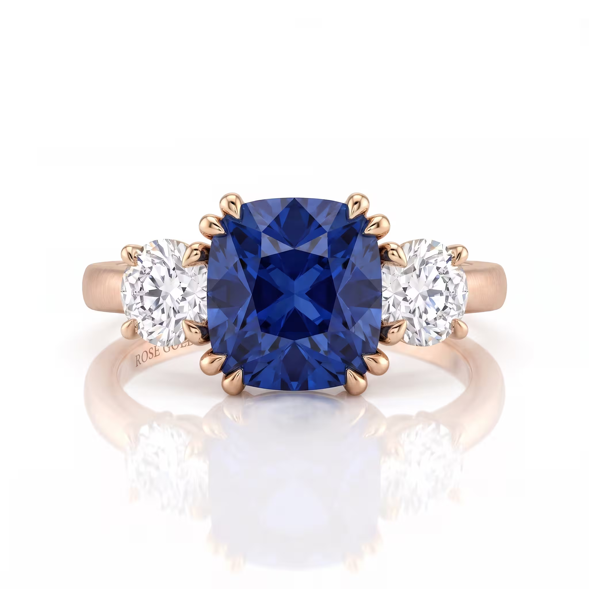 1.55ct Cushion Cut Blue Sapphire Side Round Stone Engagement Ring - Platinum Chloe's Jewellers