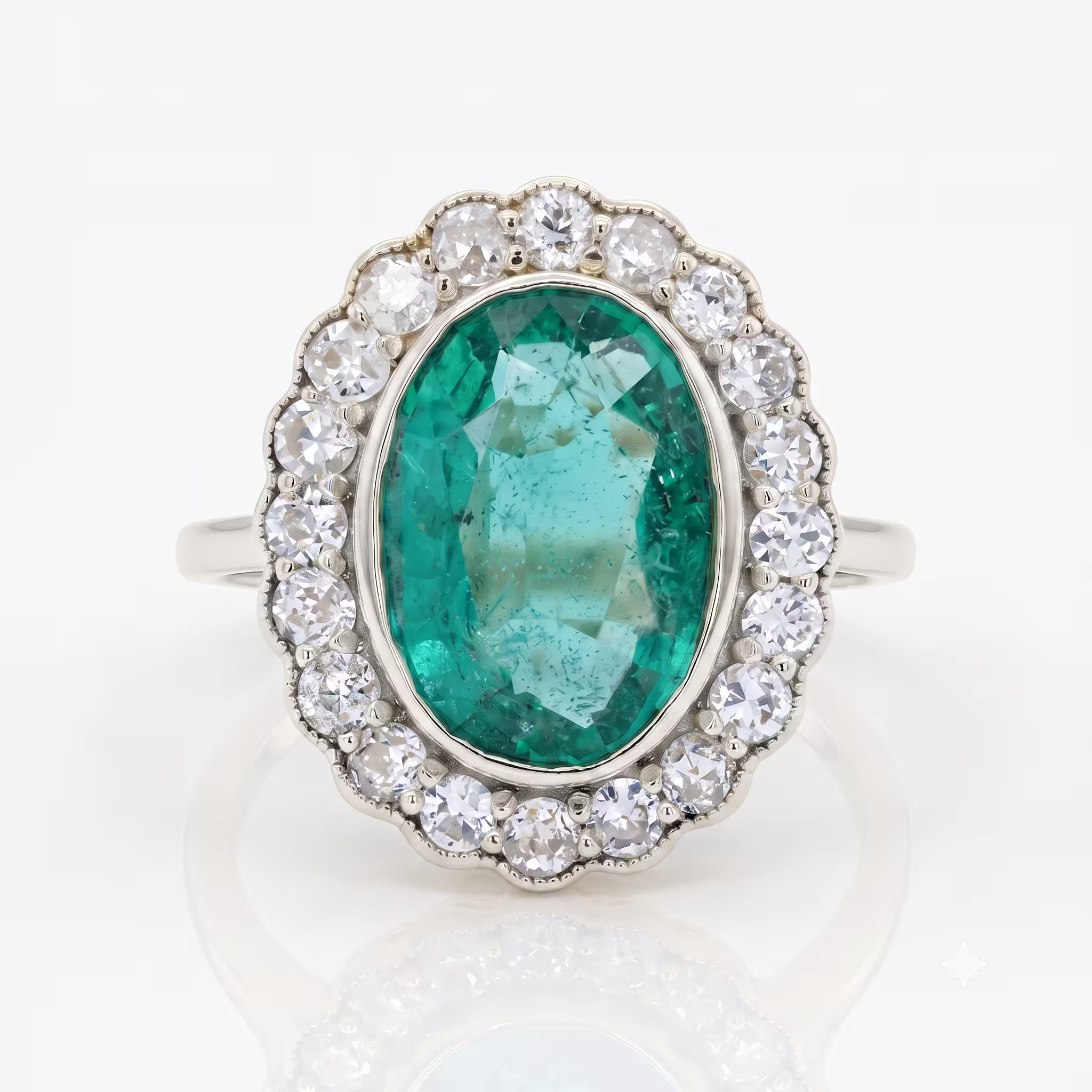 2.50ct Oval Cut Zambain Emerald Halo Setting Engagement Ring