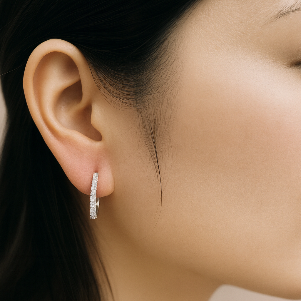 18K White Gold Grain Set Oval Hoop Diamond Earrings 0.98CT