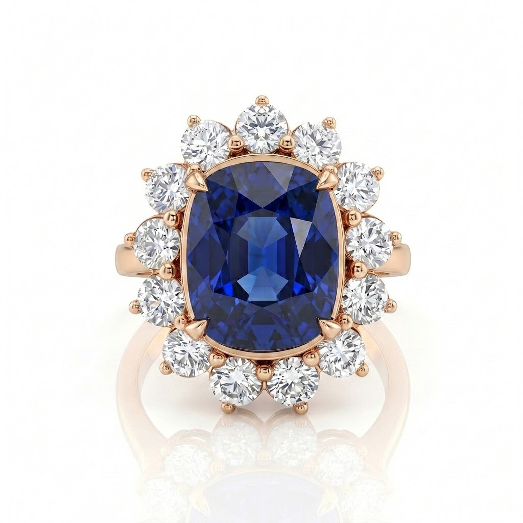 5.13ct Elongated Cushion Cut Sri Lanka Blue Sapphire Halo Setting Engagement Ring - Platinum