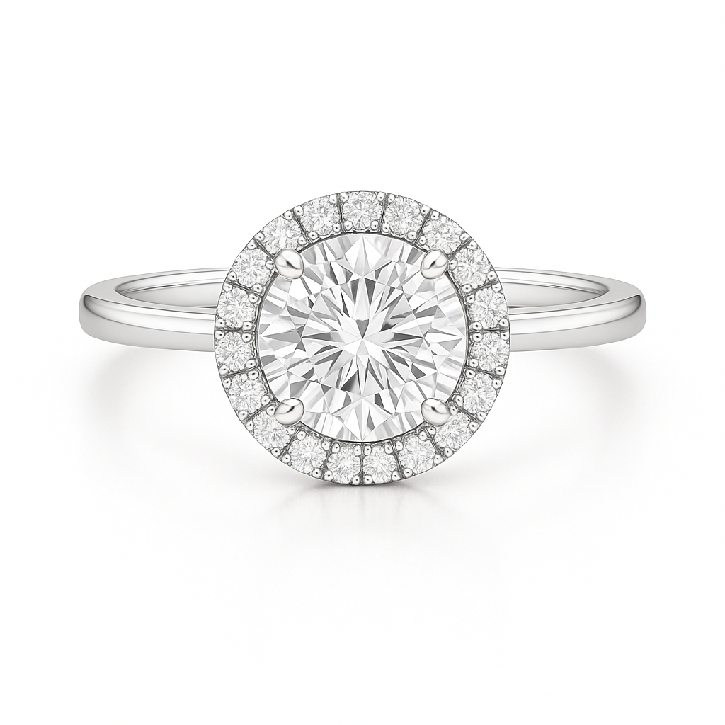 Poppy Round Halo Diamond Engagement Ring – 18K Gold or Platinum