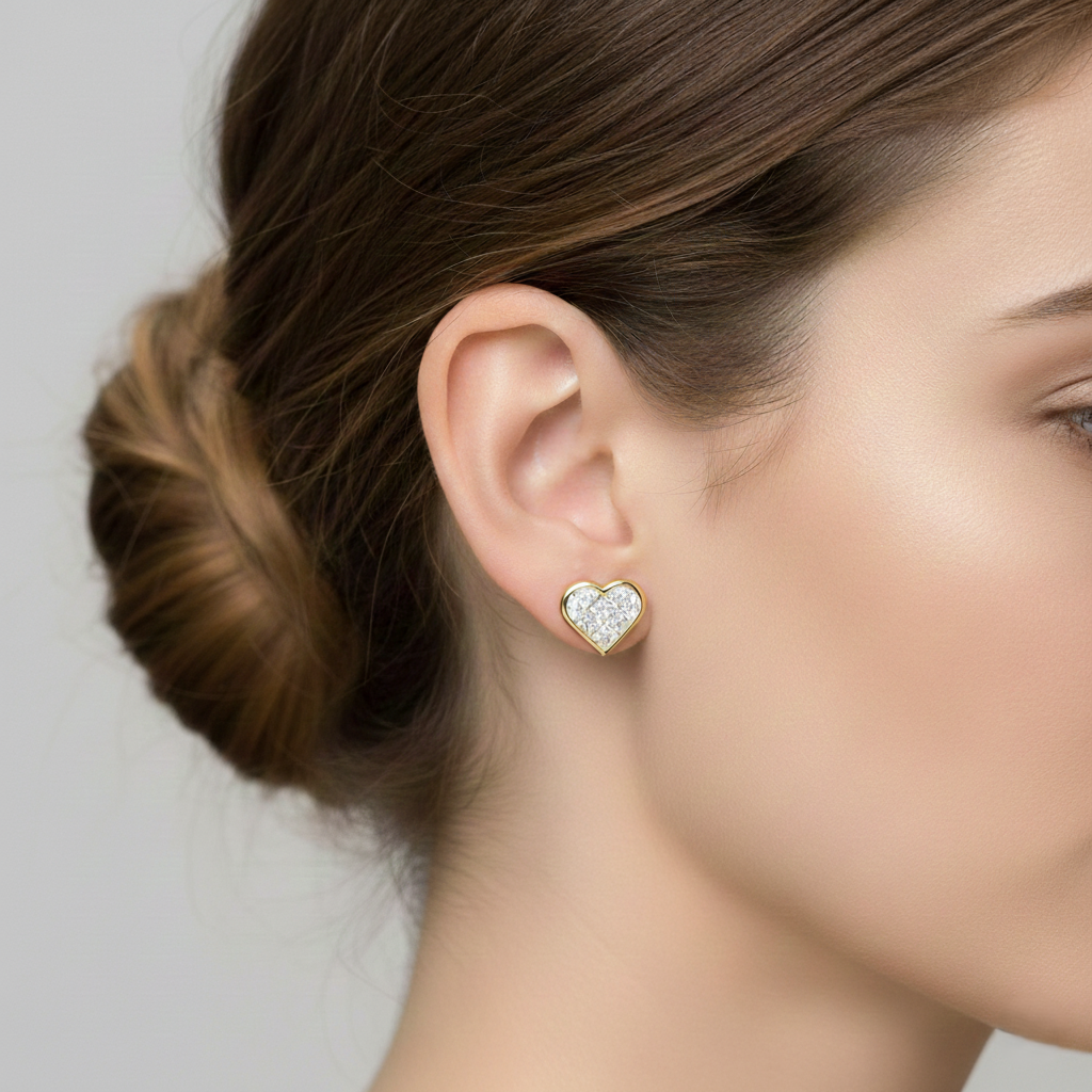 1.00ct Cluster Diamond Heart Shape Stud Earring, 18ct White Gold Chloe's Jewellers