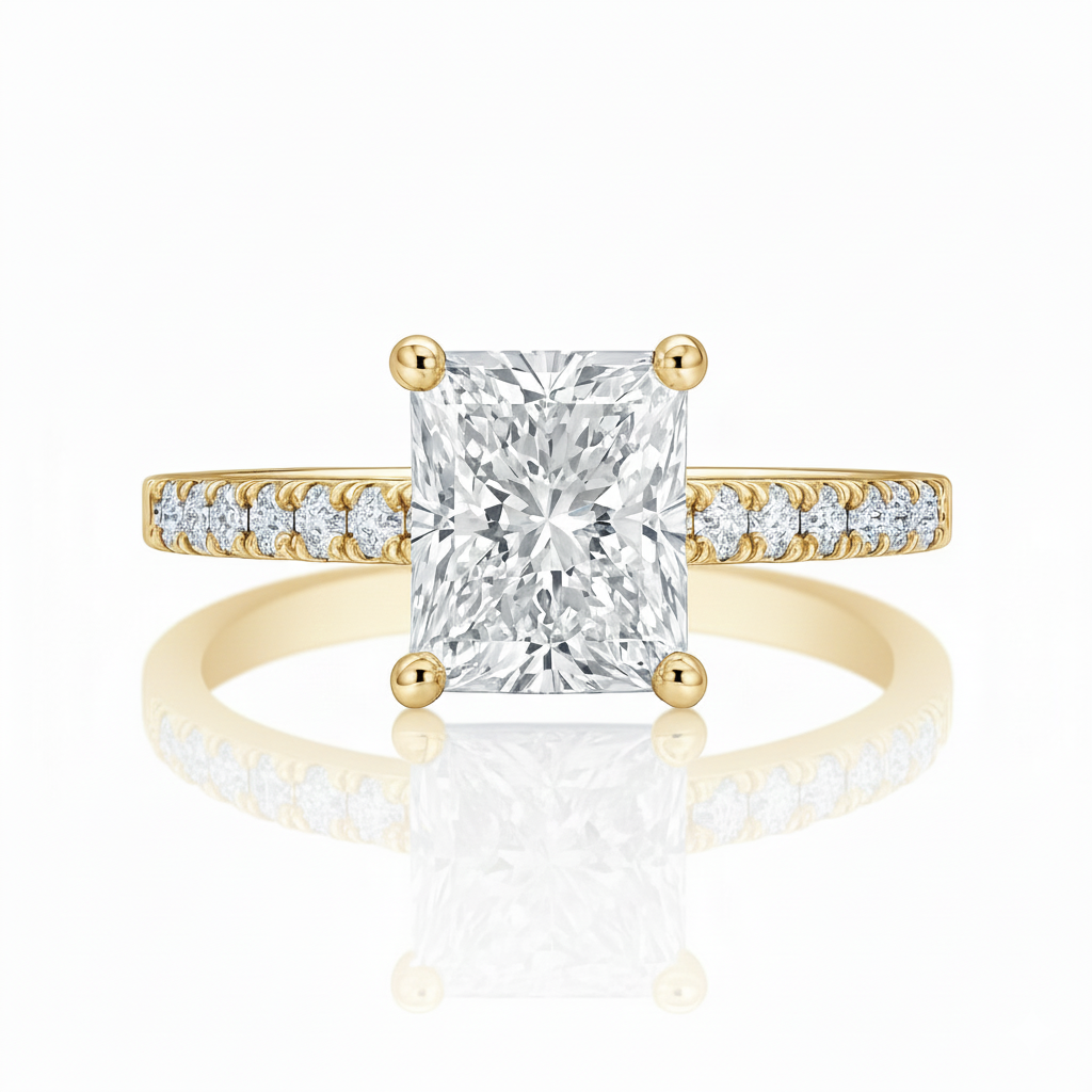 Natural Emerald Cut Diamond Cathedral Setting Engagement Ring 1.00CT