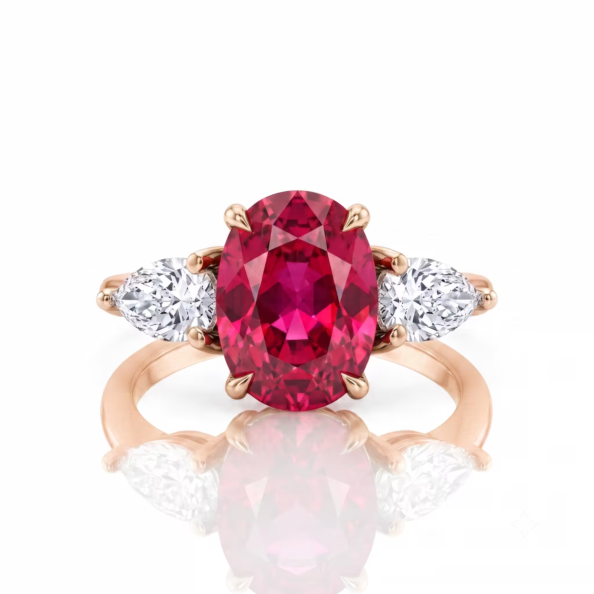 3.00ct Oval Cut Africa No Heat Ruby Trilogy Engagement Ring - Platinum