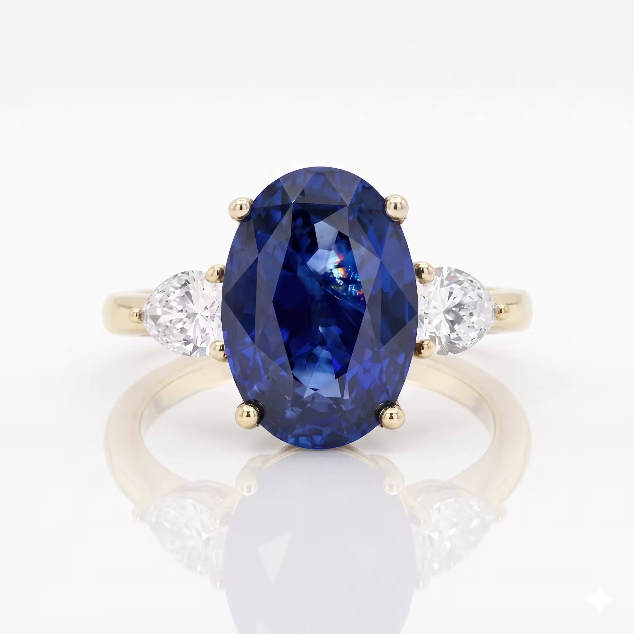 4.87ct Oval Cut Blue Sapphire Side Pear Stone Engagement Ring - Platinum Chloe's Jewellers