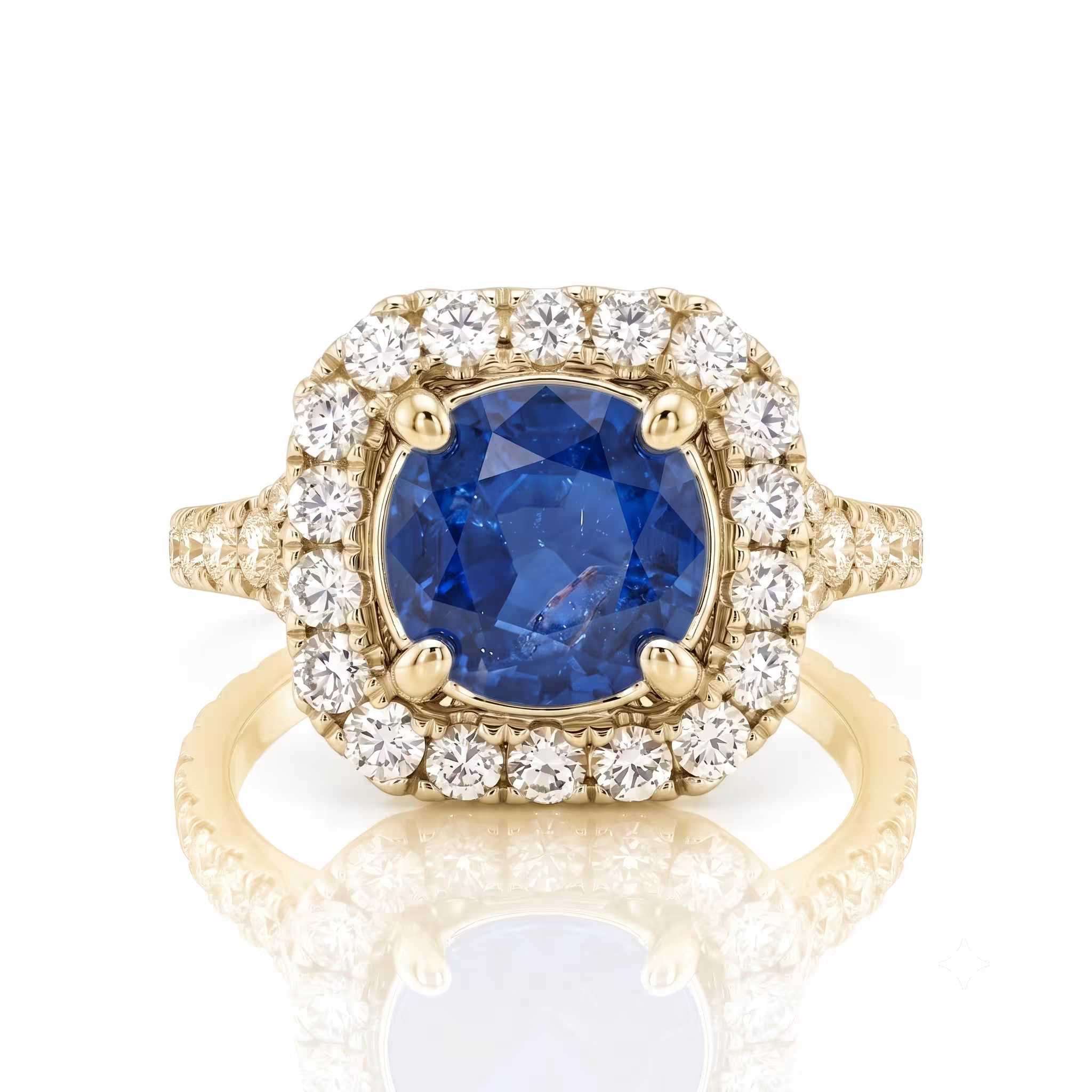 1.20ct Round Cut Blue Sapphire Halo Set Engagement Ring - 18K Gold Chloe's Jewellers