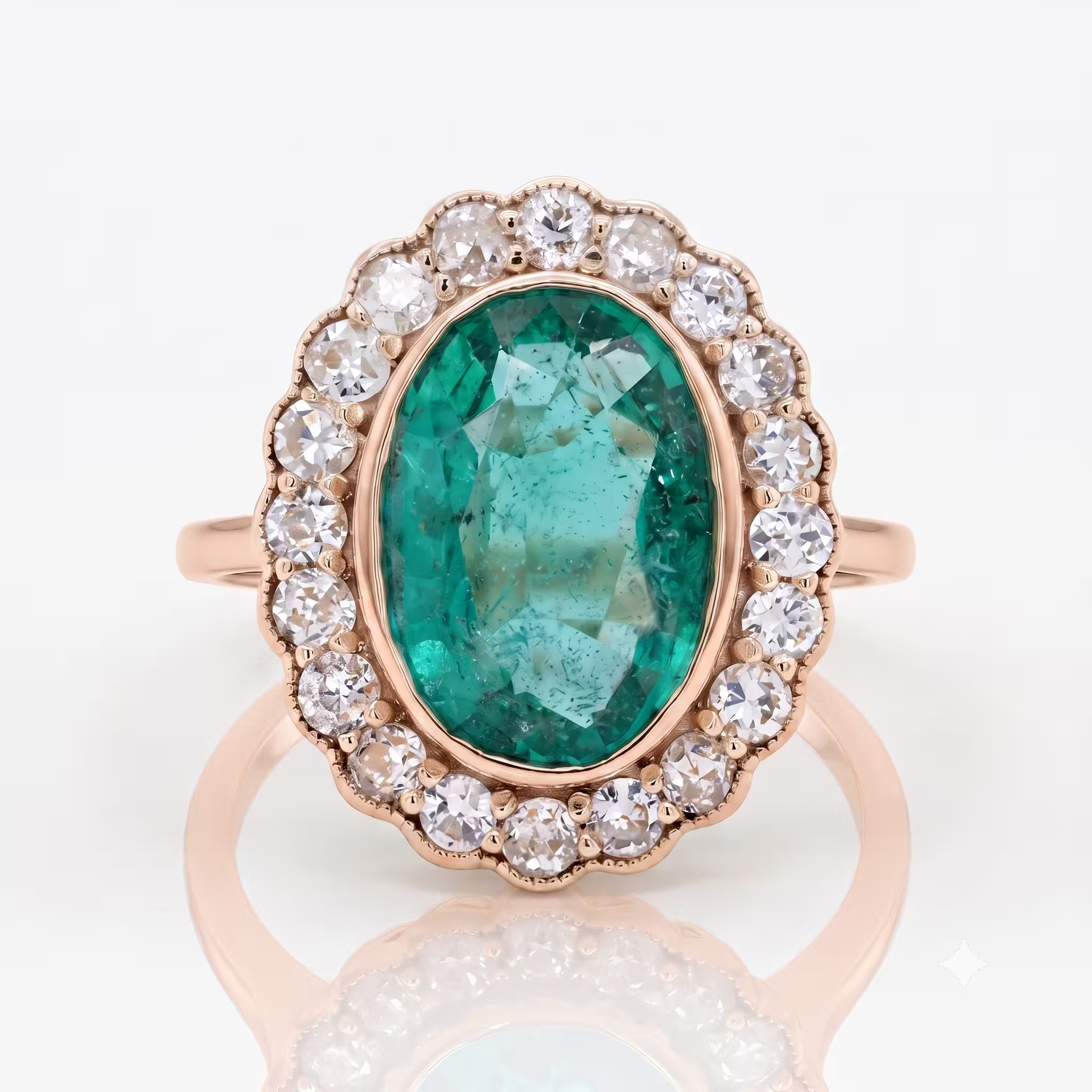 2.50ct Oval Cut Zambain Emerald Halo Setting Engagement Ring