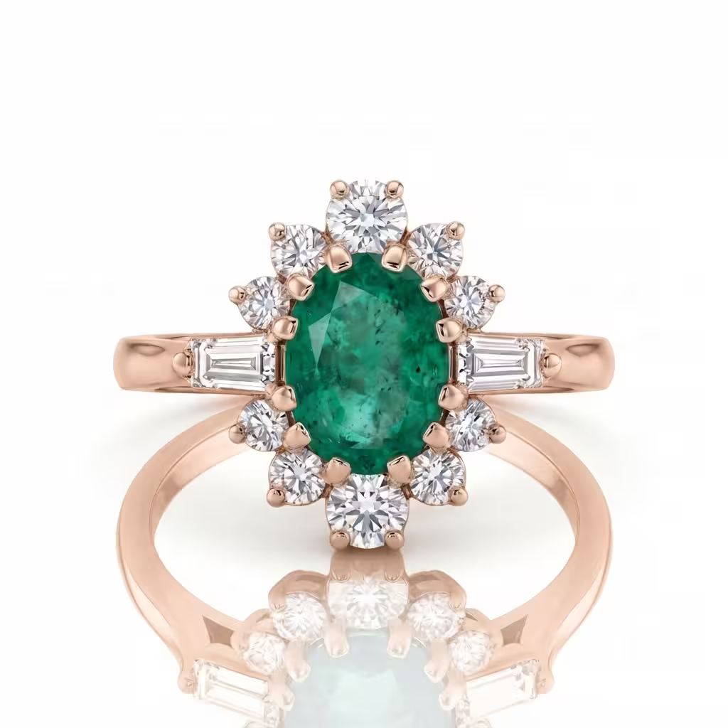0.60ct Oval Cut Zambian Emerald Engagement Ring - 18K Gold