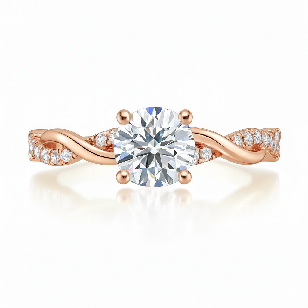 Natural Round Diamond Twisted Band Engagement Ring 0.90ct