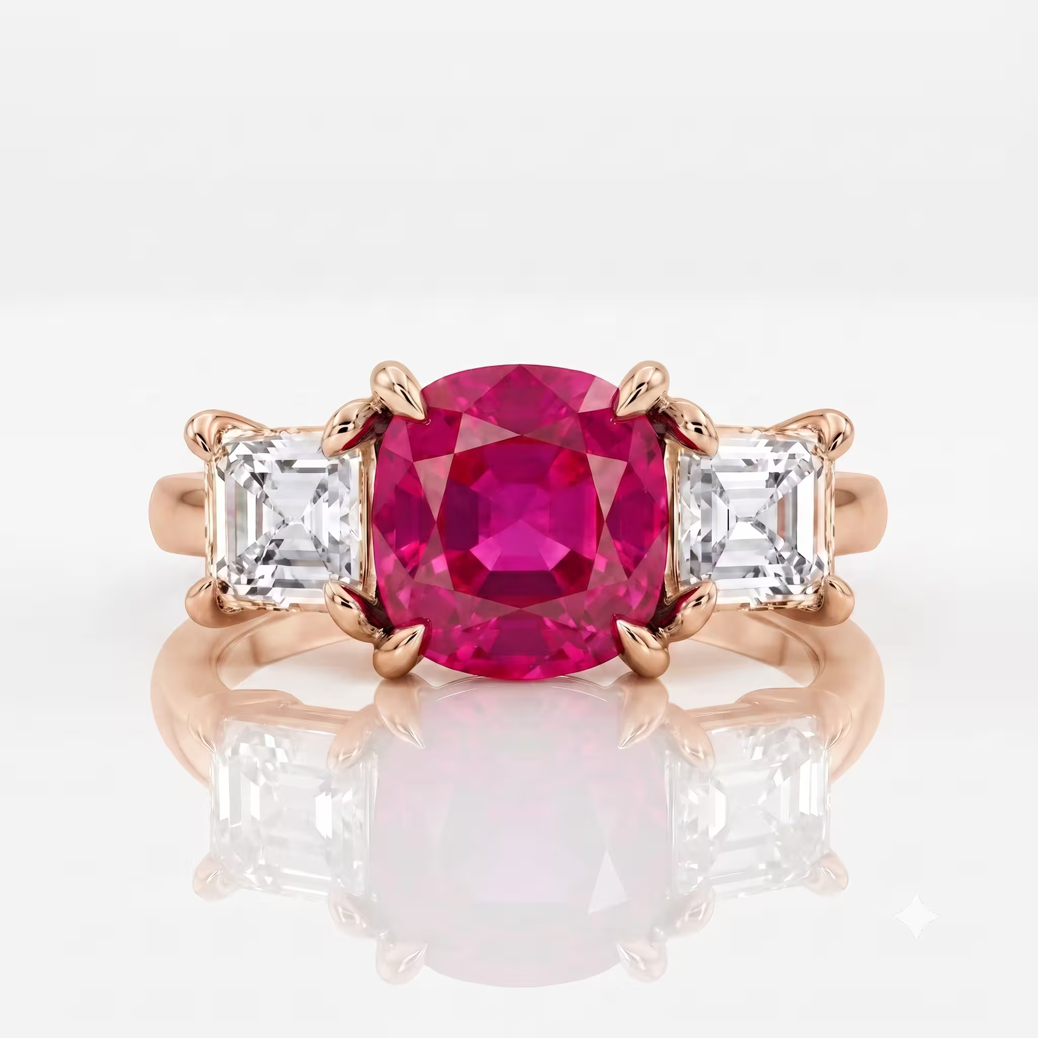 1.54ct Cushion Cut Burma Heat Ruby Trilogy Engagement Ring - Platinum