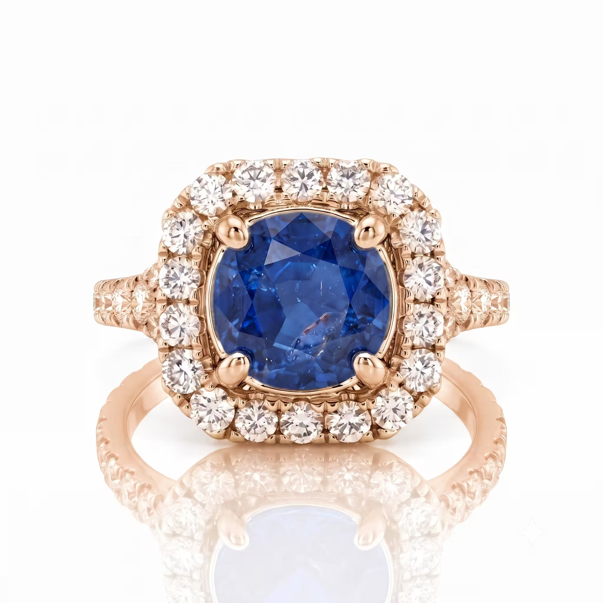 1.20ct Round Cut Blue Sapphire Halo Set Engagement Ring - 18K Gold Chloe's Jewellers