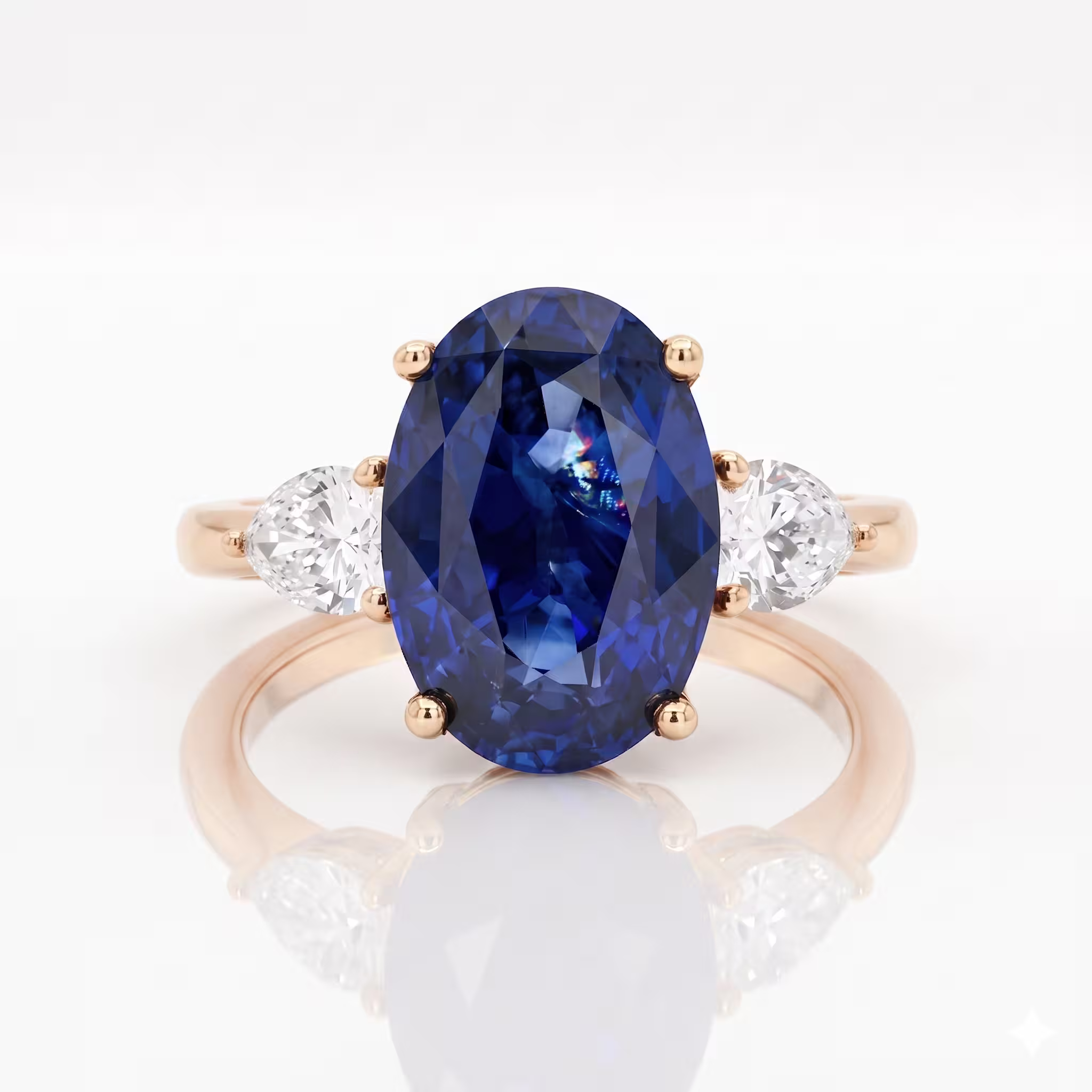 4.87ct Oval Cut Blue Sapphire Side Pear Stone Engagement Ring - Platinum Chloe's Jewellers