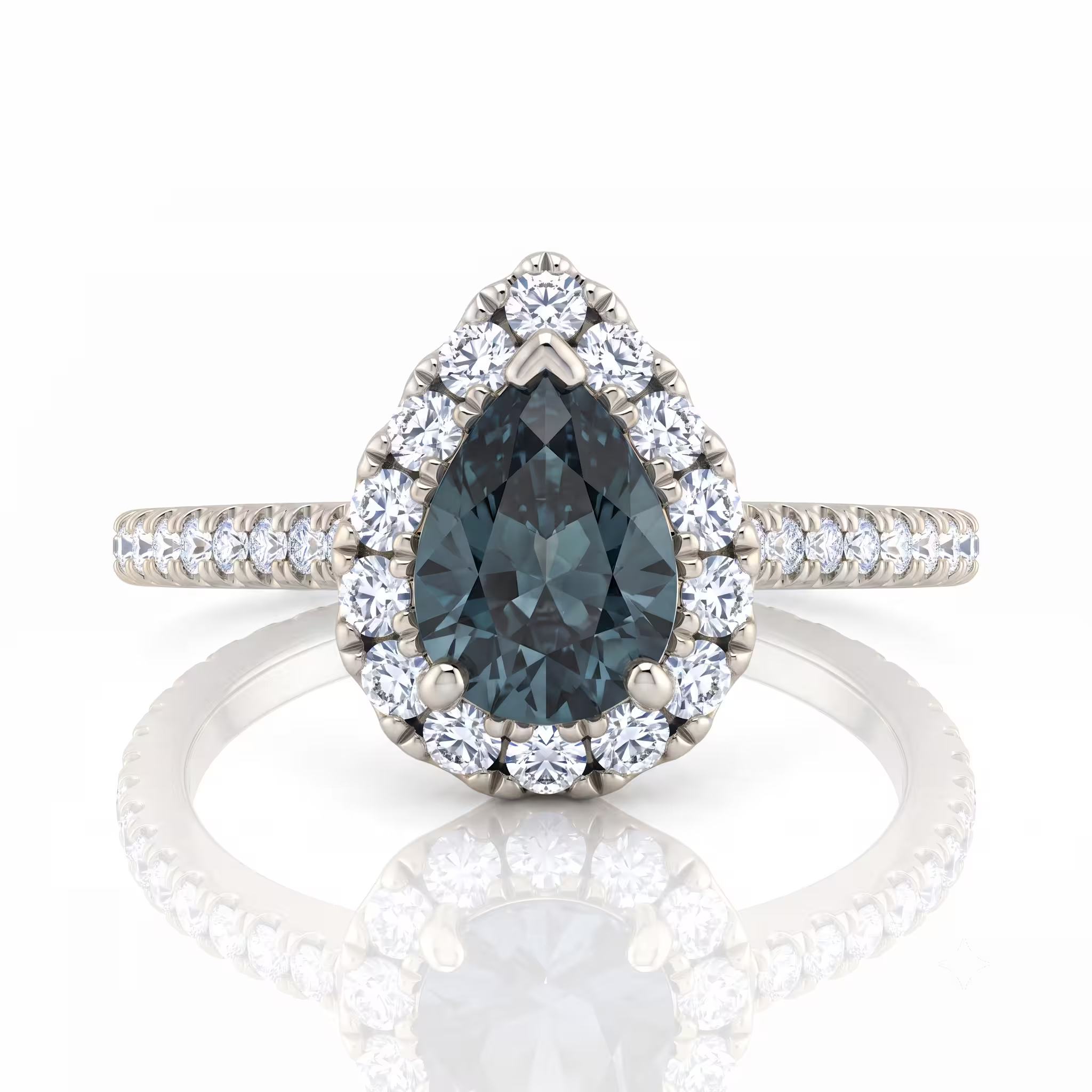 1.11ct Pear Cut Teal Sapphire Engagement Ring - 18K Gold
