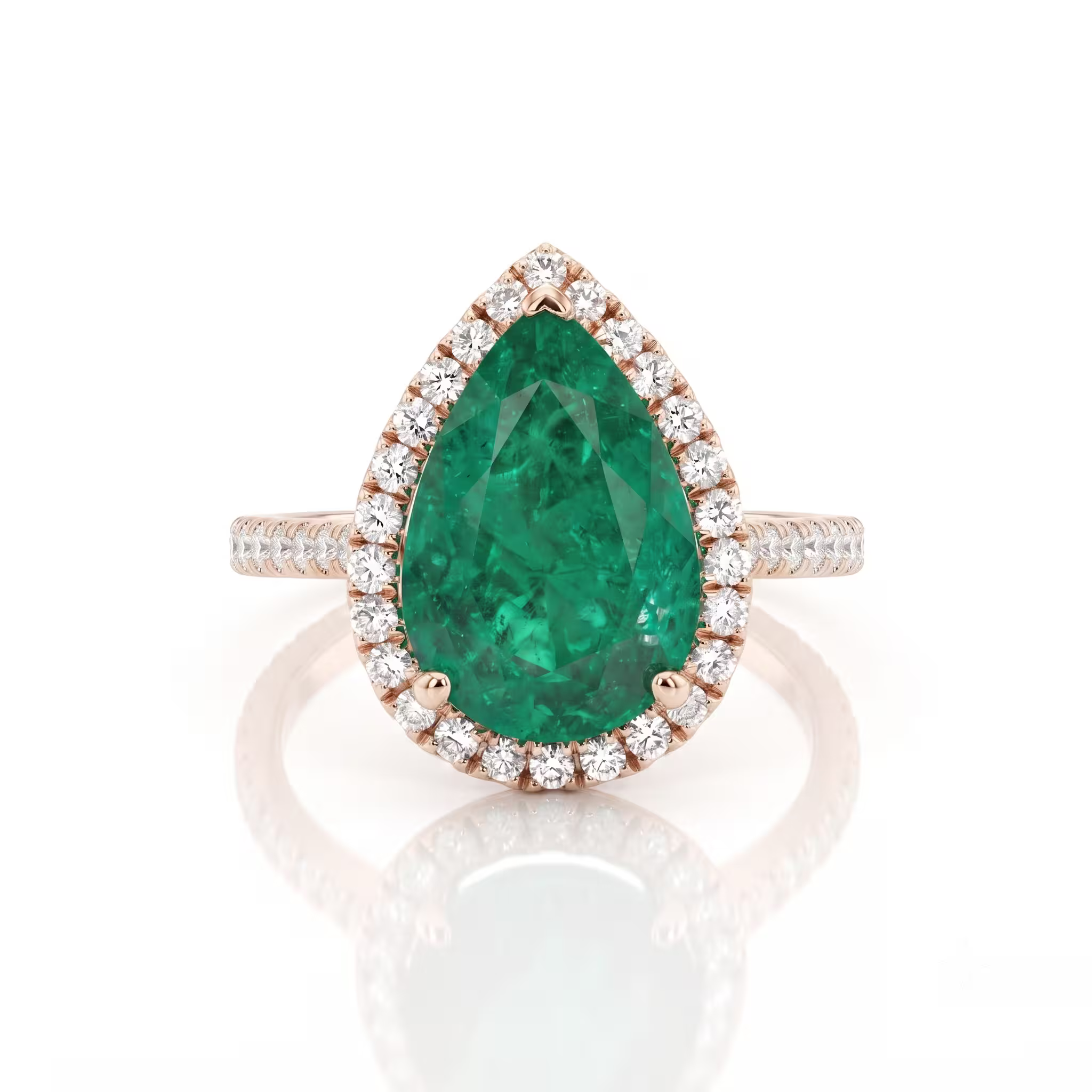 2.50ct Pear Cut Colombian Emerald Halo Setting Engagement Ring - 18K Gold