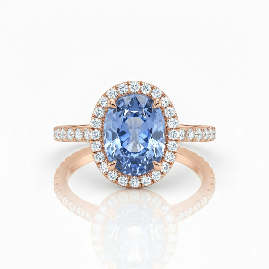 1.36ct Oval Shape Blue Sapphire Halo Setting Engagement Ring Chloe's Jewellers