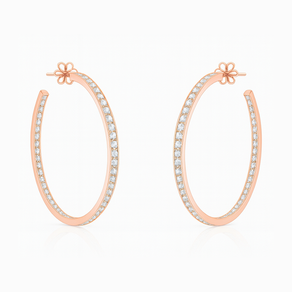 Pave set In Out Setting Diamond Gold Hoop Earring 2.76ct