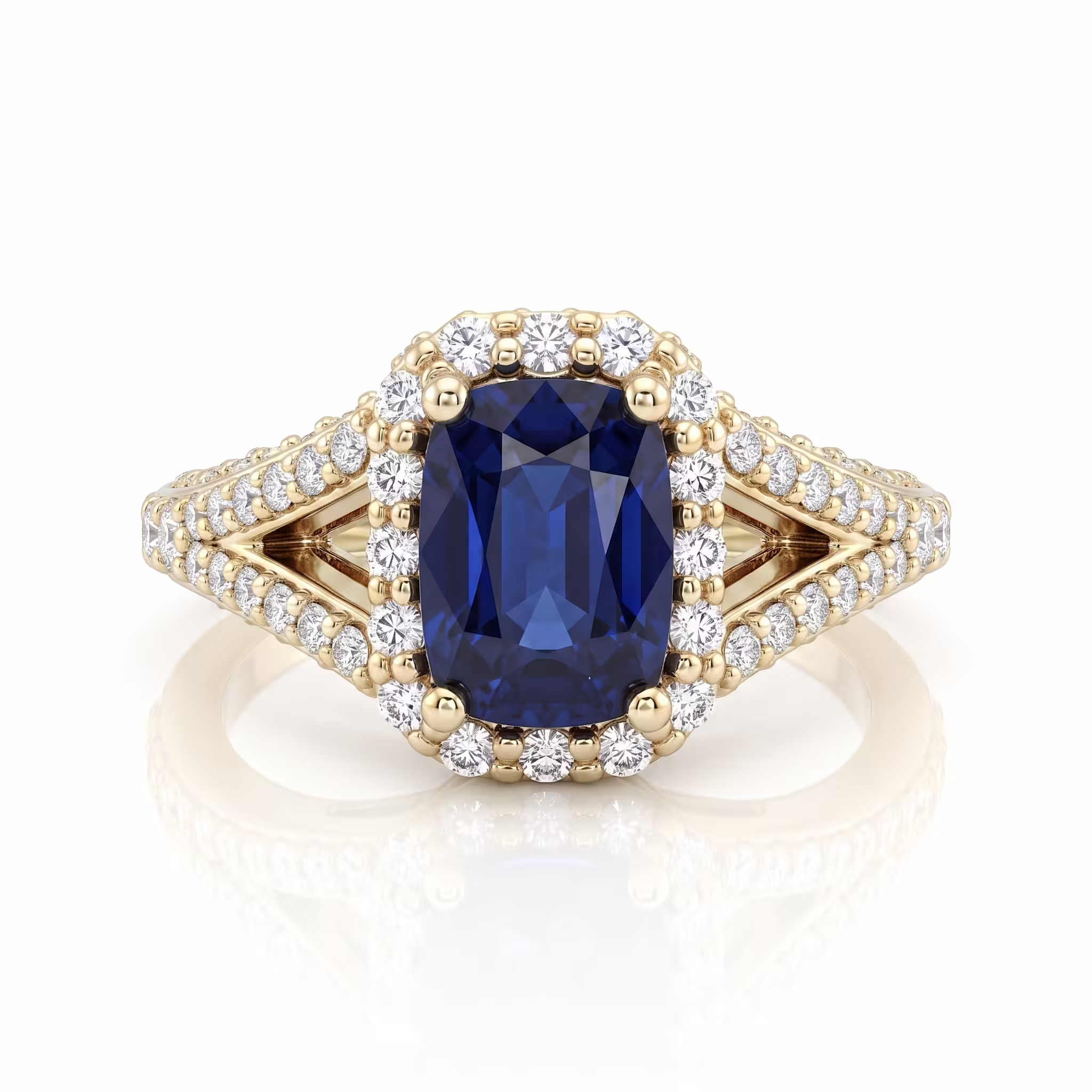 1.85ct Elongated Cushion Cut Blue Sapphire Engagement Ring - Platinum Chloe's Jewellers